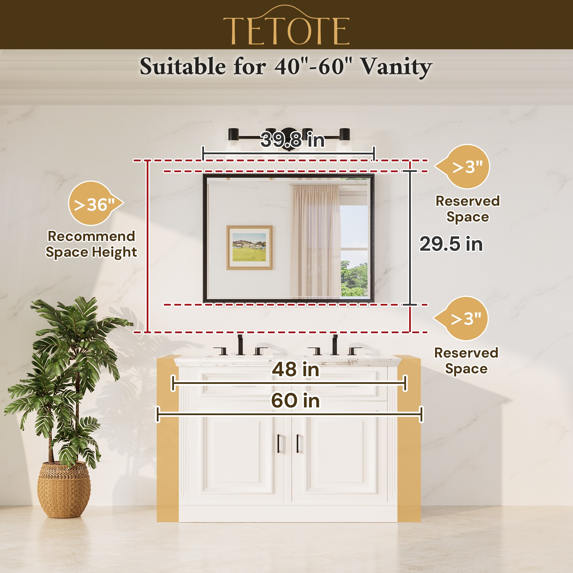 TETOTE Bathroom Mirrors 40x30 inch Beveled Rectangle Bathroom Vanity ...