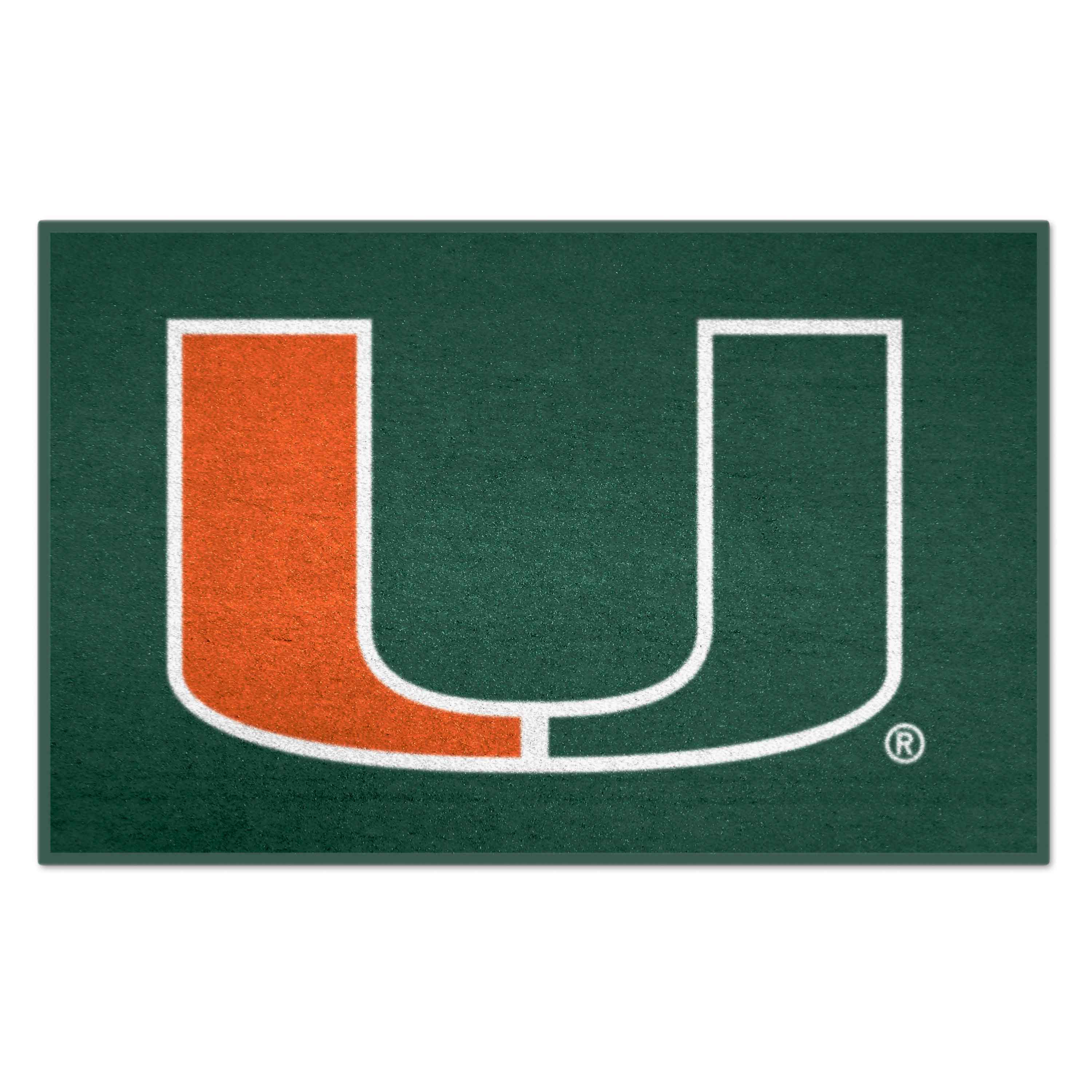 FANMATS 4463 Miami Hurricanes 2-ft x 3-ft Black Vinyl Rectangular Indoor or Outdoor Decorative Sports Door Mat