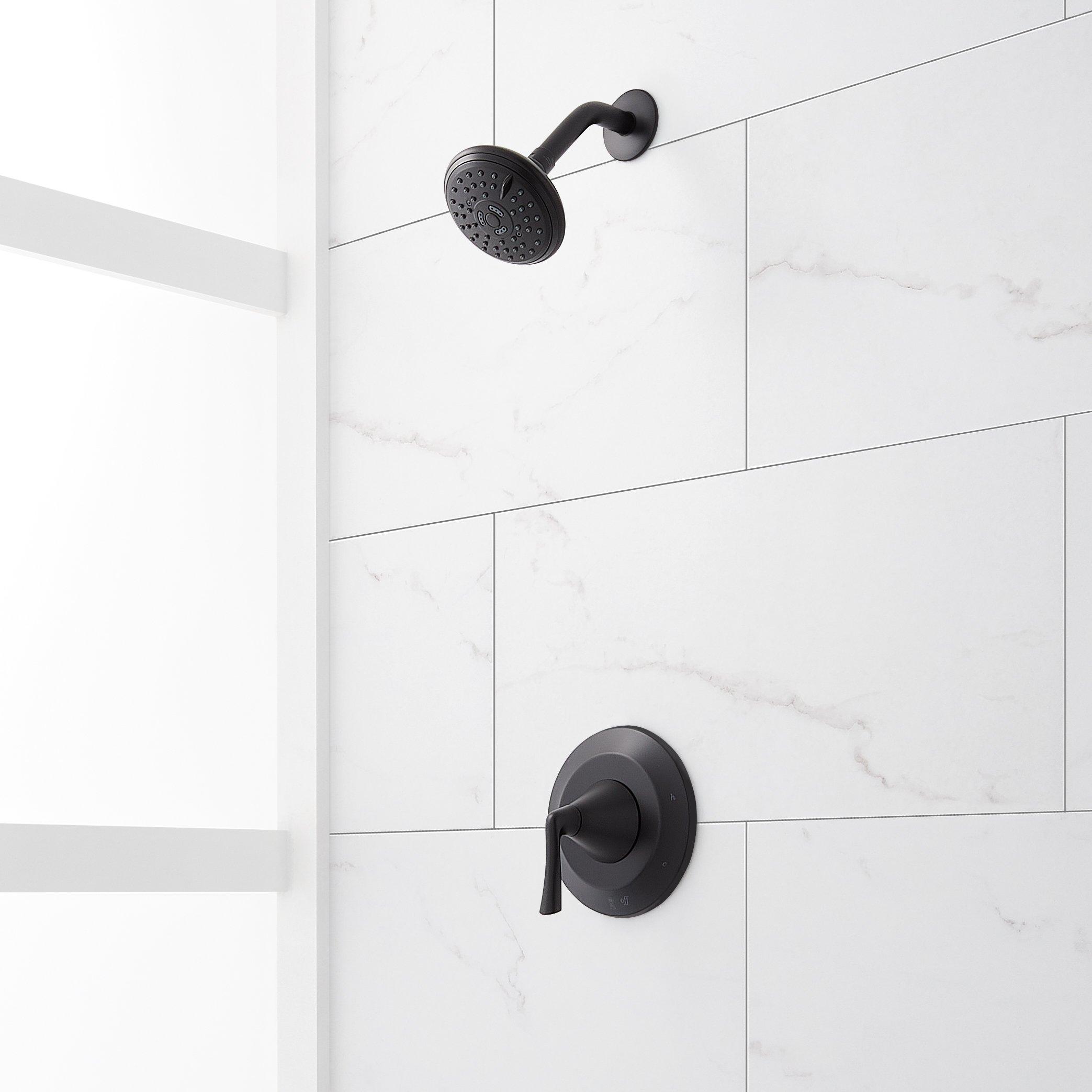 Signature Hardware 479681 Matte Black 1-handle Multi-function 4.625-Inches Round Bathtub and shower Faucet with Valve