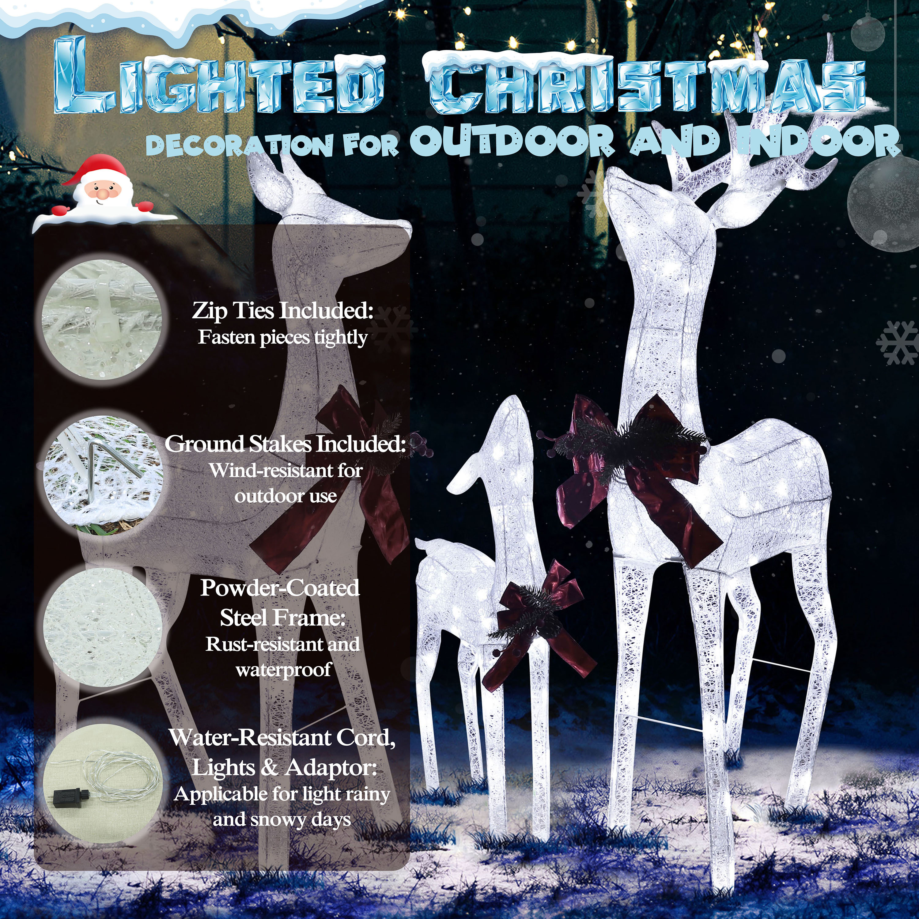 Decorations LED Clear the Outdoor with Free Decoration Lights Standing 53-in VEIKOUS Deer Christmas in department at