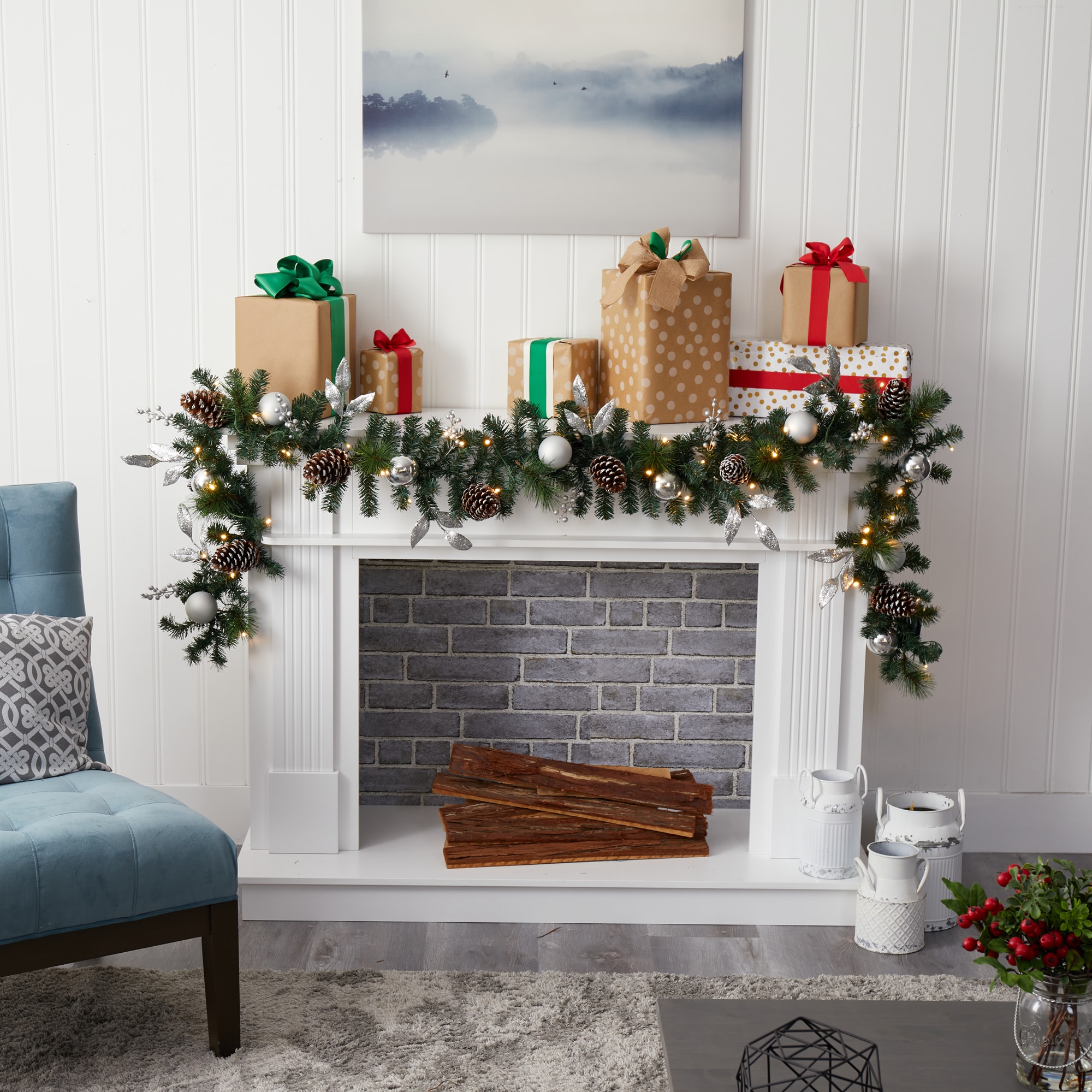 Luminous Pinecone and Ornament 9' Winter Garland with LED Lights