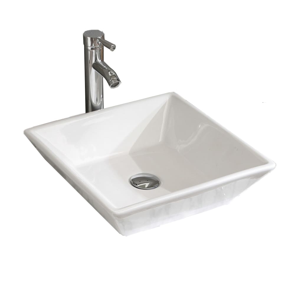 Vanityfus 16.5 Inch Square Bathroom Vessel Sink Set Combo White