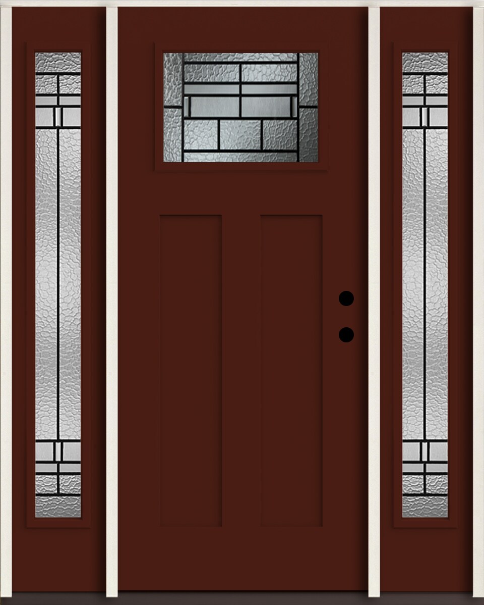 RELIABILT LO963768 Pembrook 60-in x 80-in x 4-5/8-in Fiberglass Craftsman Left-hand inswing Currant Paint Painted Prehung Front Door with Sidelights Insulating core