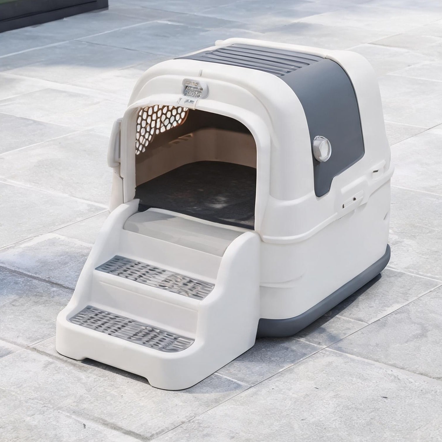Tammesy Enclosed Cat Litter Box with Scoop and Grate Foldable Cleanup Station for Indoor Use Gray-Toned