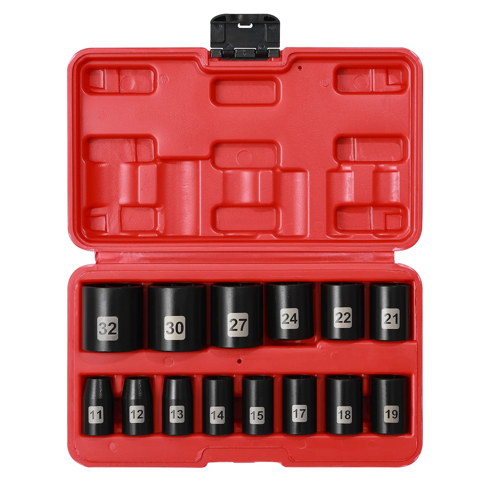 Aoibox  14 Piece 1 2 in Drive SAE and Metric Shallow 6 Point Impact Socket Set Cr V Steel Sizes 11mm to 32mm