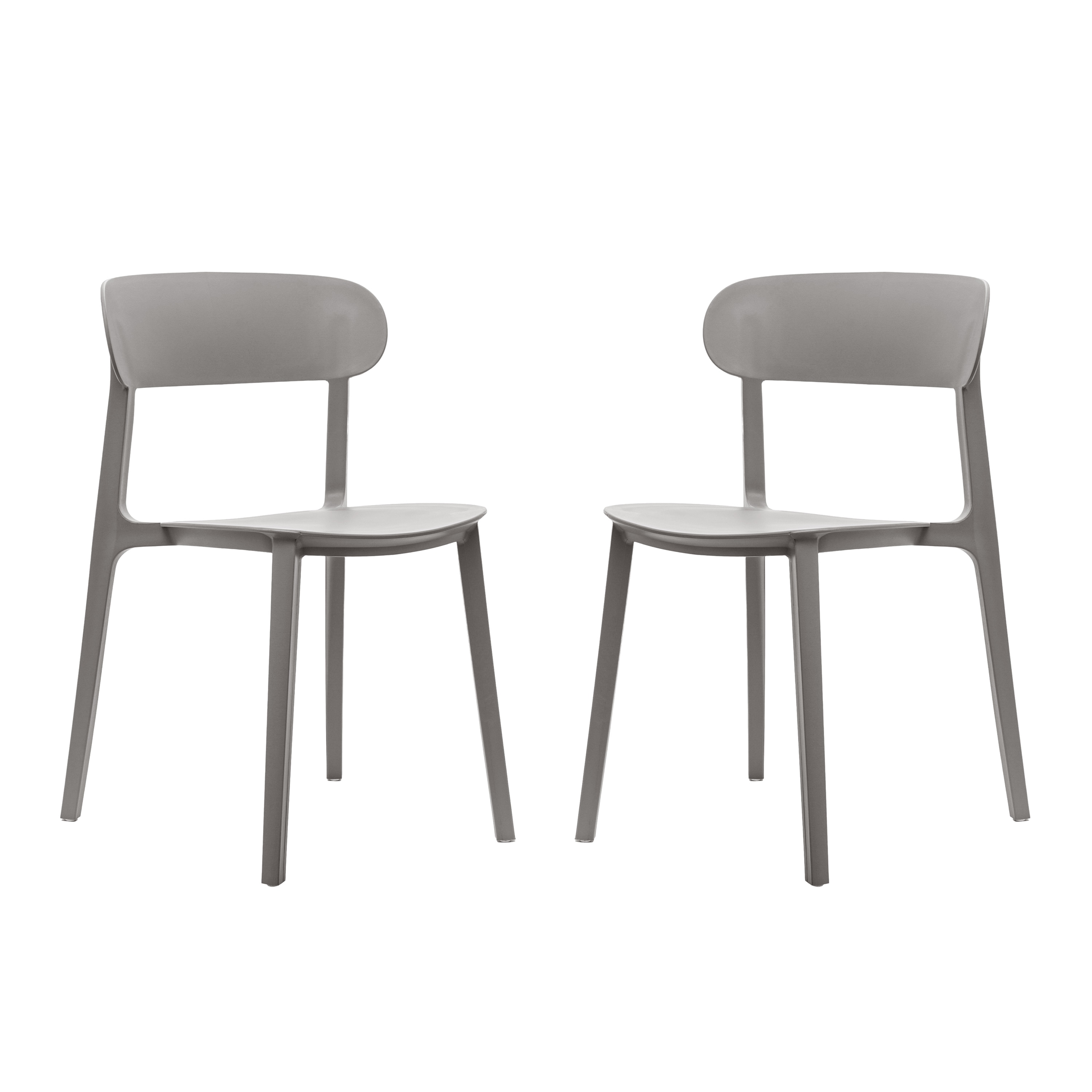 Flash Furniture 196861197482 Dover Set of 2 Indoor-Outdoor Stacking Patio Chairs with Curved Backrests; Commercial All-Weather Resin Chairs in Gray