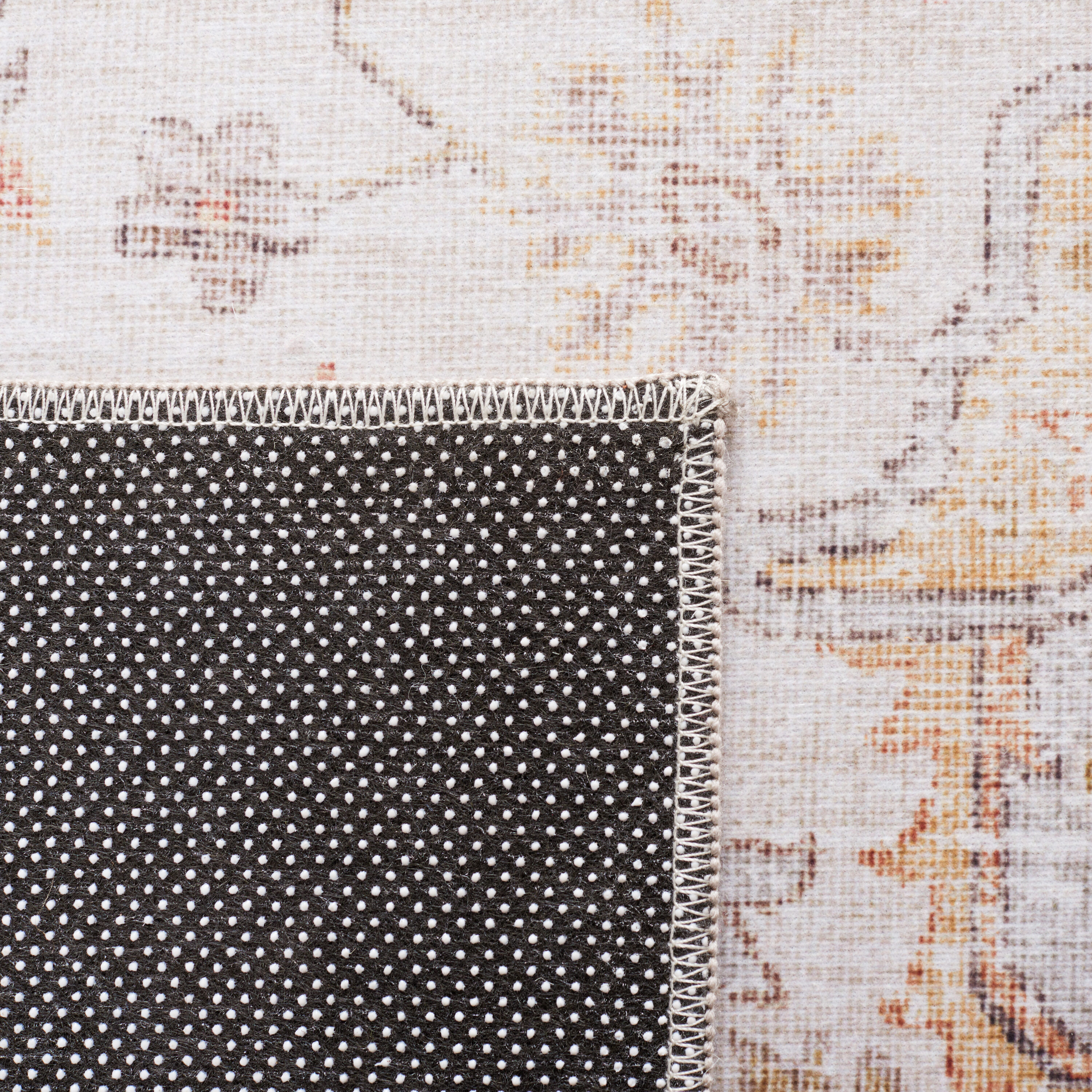 Elegant 5' Square Light Grey & Rust Synthetic Area Rug
