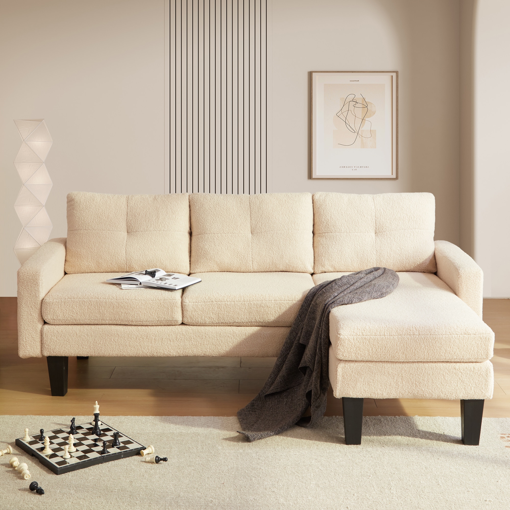 Ovios OLCK230-R 80.31-Inches Casual Off white (Teddy Fleece Fabric) Sectional