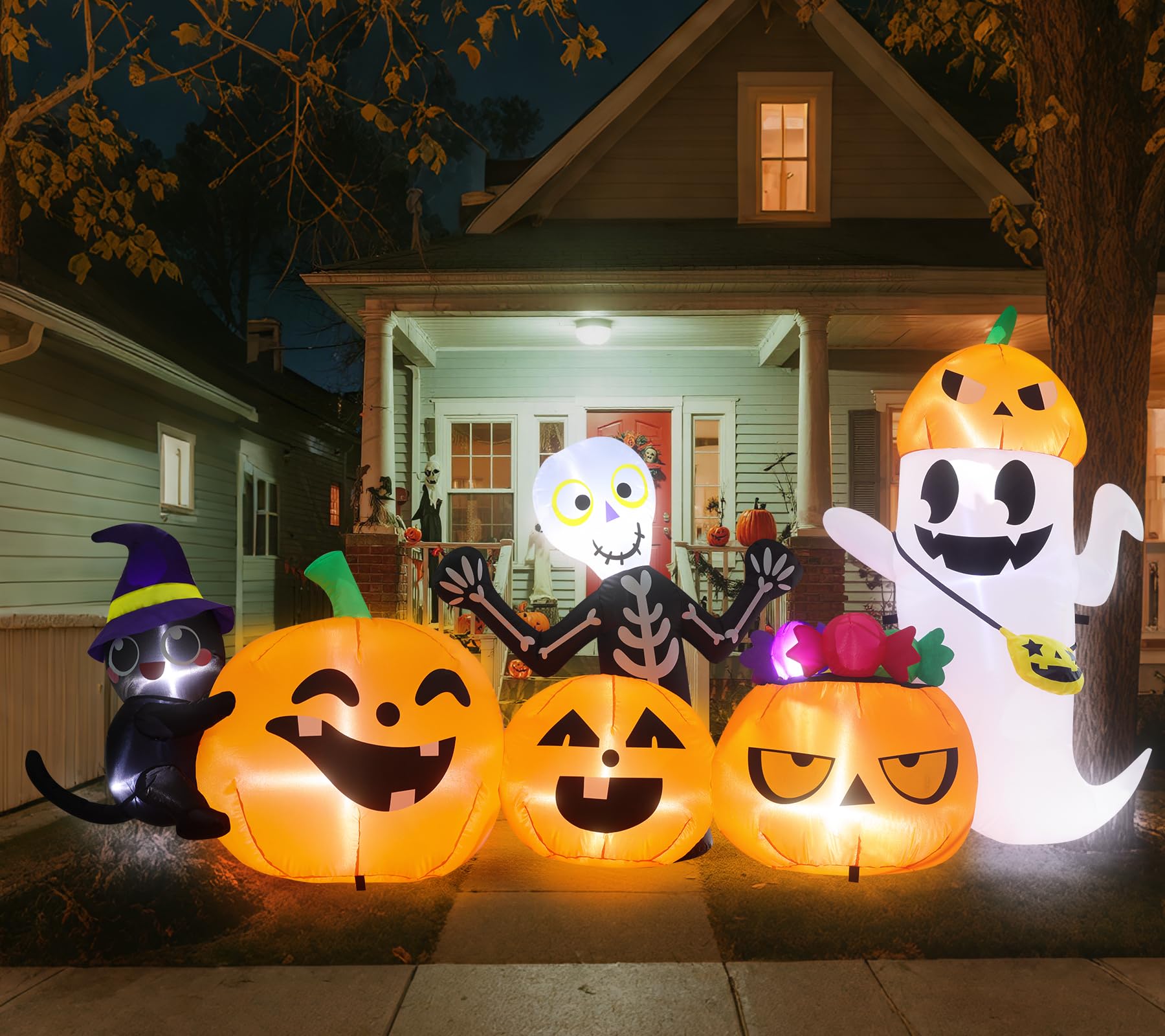 Adrinfly  Halloween Inflatable Outdoor Decoration Eight Point Eight Foot Halloween Blow Up with Treat Bag and Four Characters Pumpkin Ghost Black