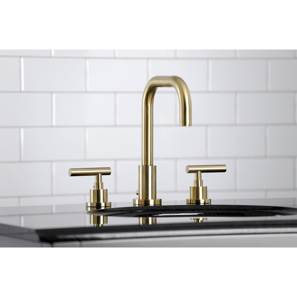 Kingston Brass WLFSC8933CML Manhattan Brushed brass Widespread 2-handle High-arc Residential Handle Bathroom Sink Faucet with Drain