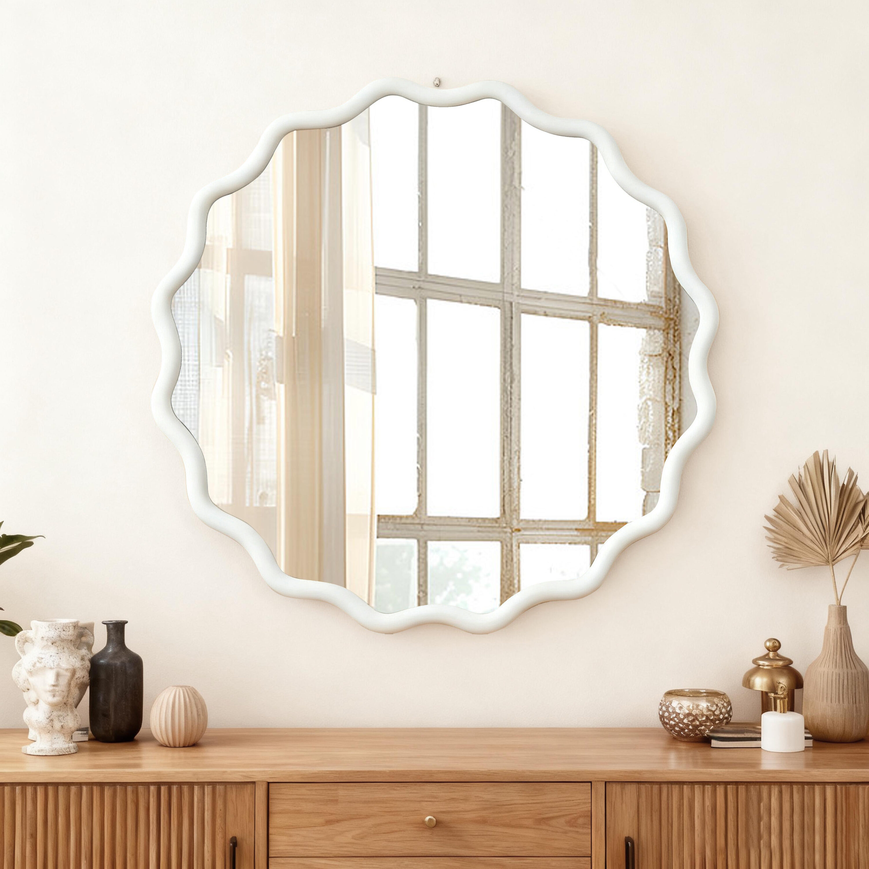 Iseryn 30-in W x 30-in H Round White Framed Wall Mirror