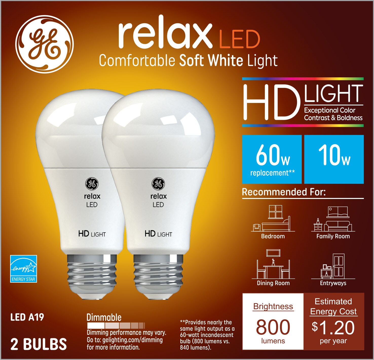 Ge 60 Watt Eq A19 Soft White Medium Base E 26 Dimmable Light Bulb 2 Pack At 0537