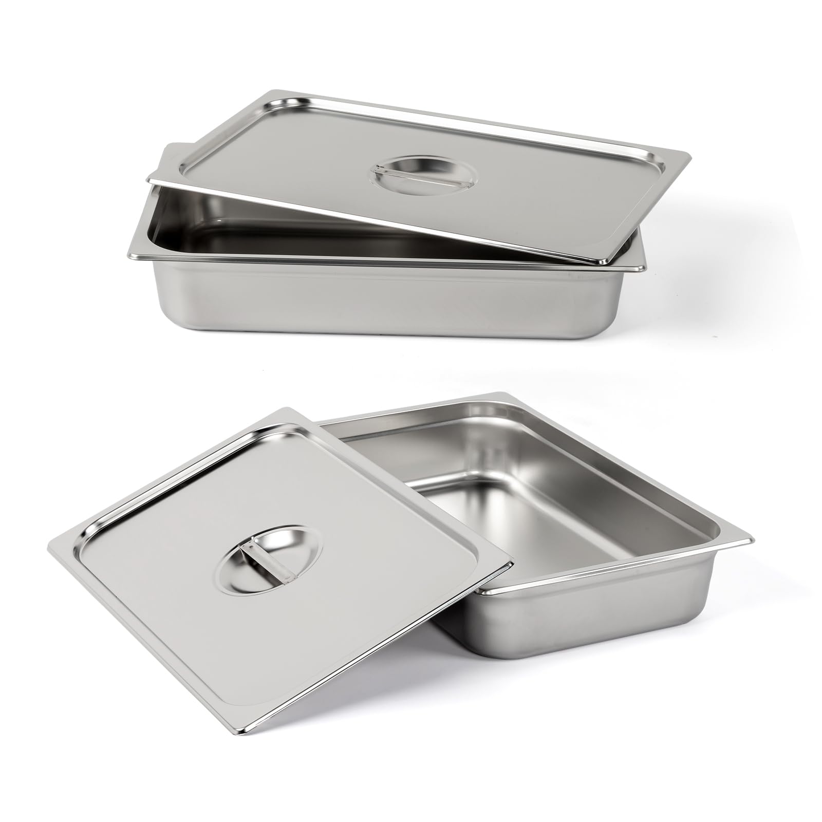 ROVSUN 4-in Deep 16.9QT 2-Pack 1/2 Half Size Stainless Hotel Pan with Lid for Party Home Commercial #LS-G66000229