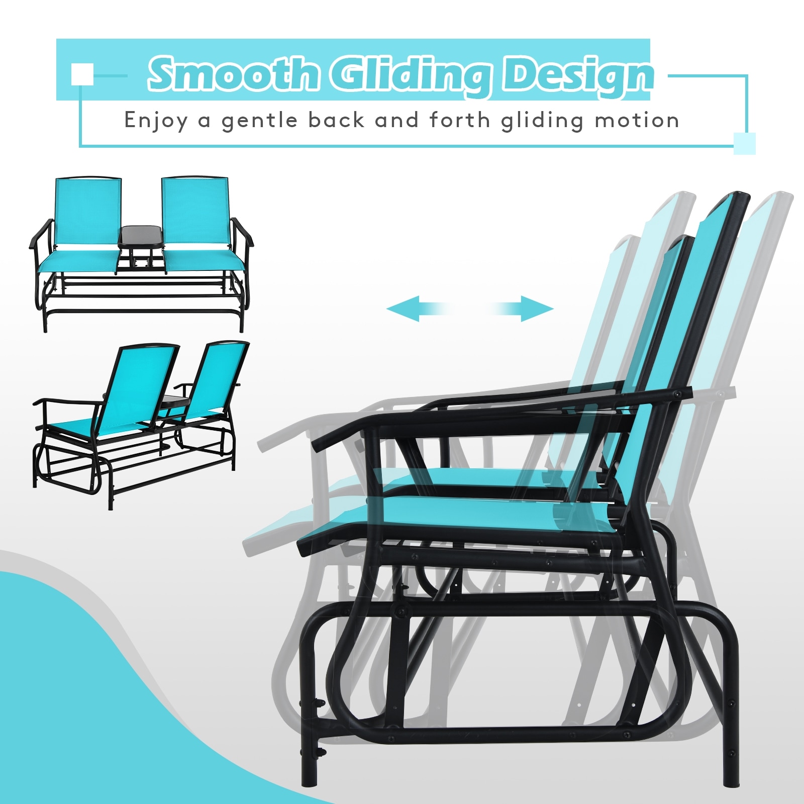 CASAINC Patio chair Blue Steel Frame Rocking Chair with Blue Sling Seat ...