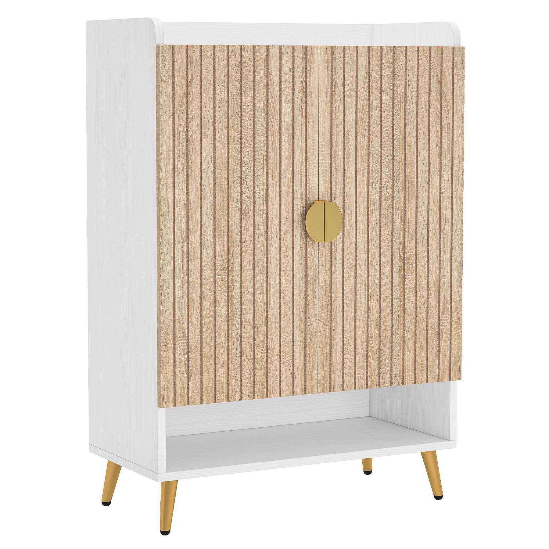 Wooakway Brown 7-Tier Shoe Cabinet E0 Particle Board 29.5x14.6x43.3 7 Shelves Adjustable Storage Organizer
