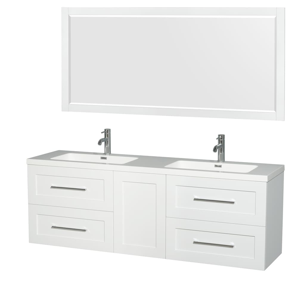 Wyndham Collection WCR450072DGWARINTM70 Olivia 72-in Glossy White Double Sink Bathroom Vanity with White Acrylic Top (Mirror Included)