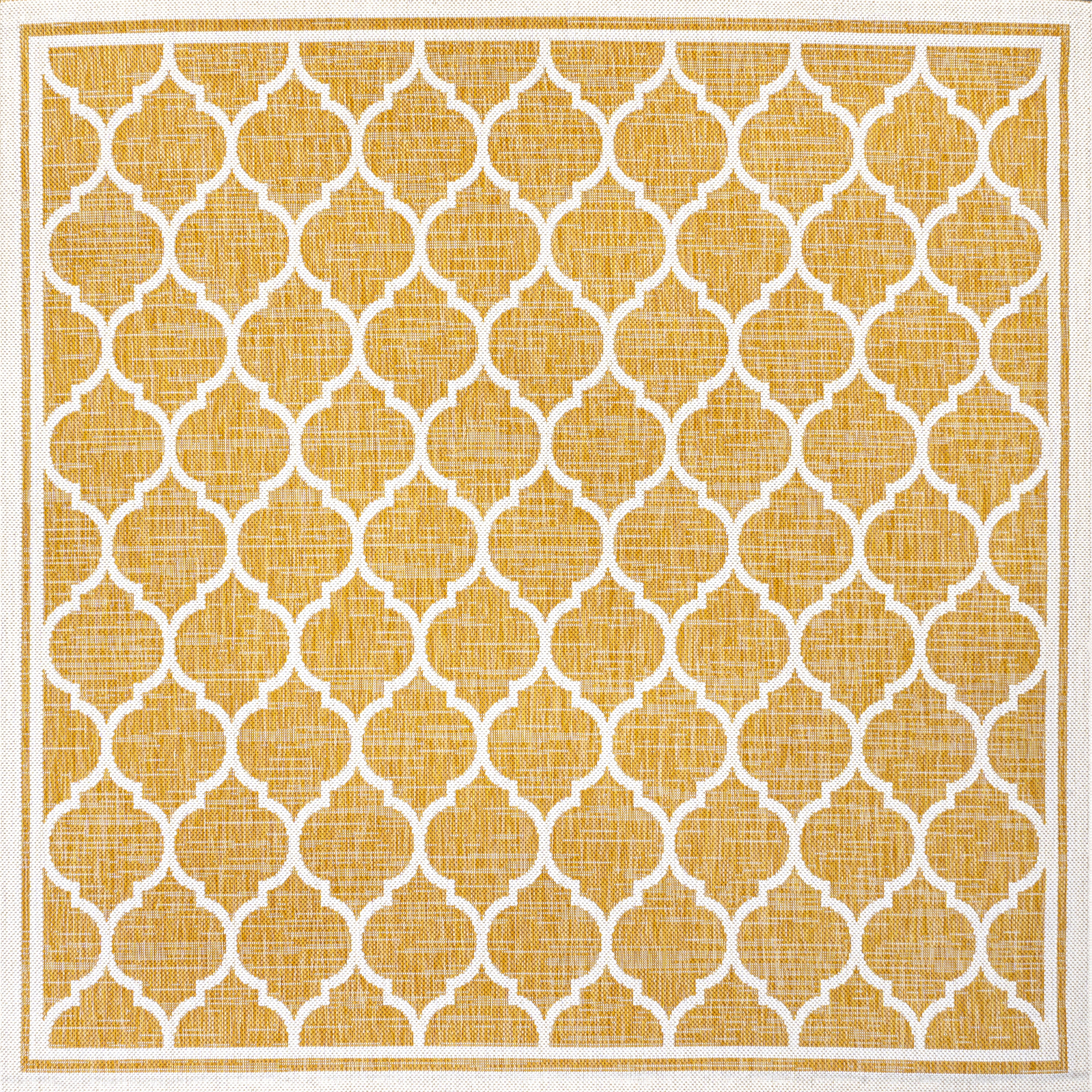 Trebol Moroccan Trellis Yellow/Cream 5' Square Synthetic Area Rug