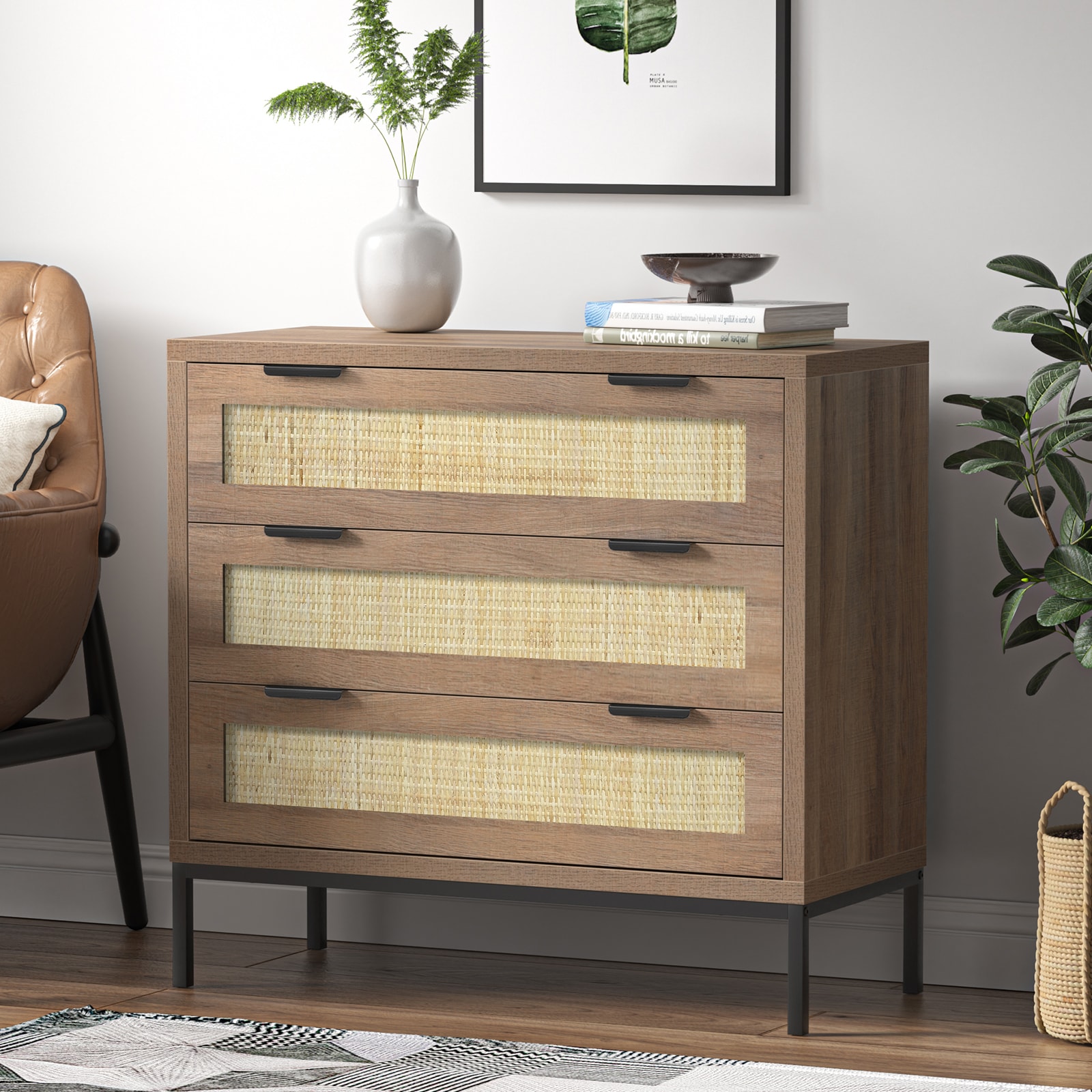 Delarpo H0105 Wood Walnut Color 3 -Drawer Standard dresser