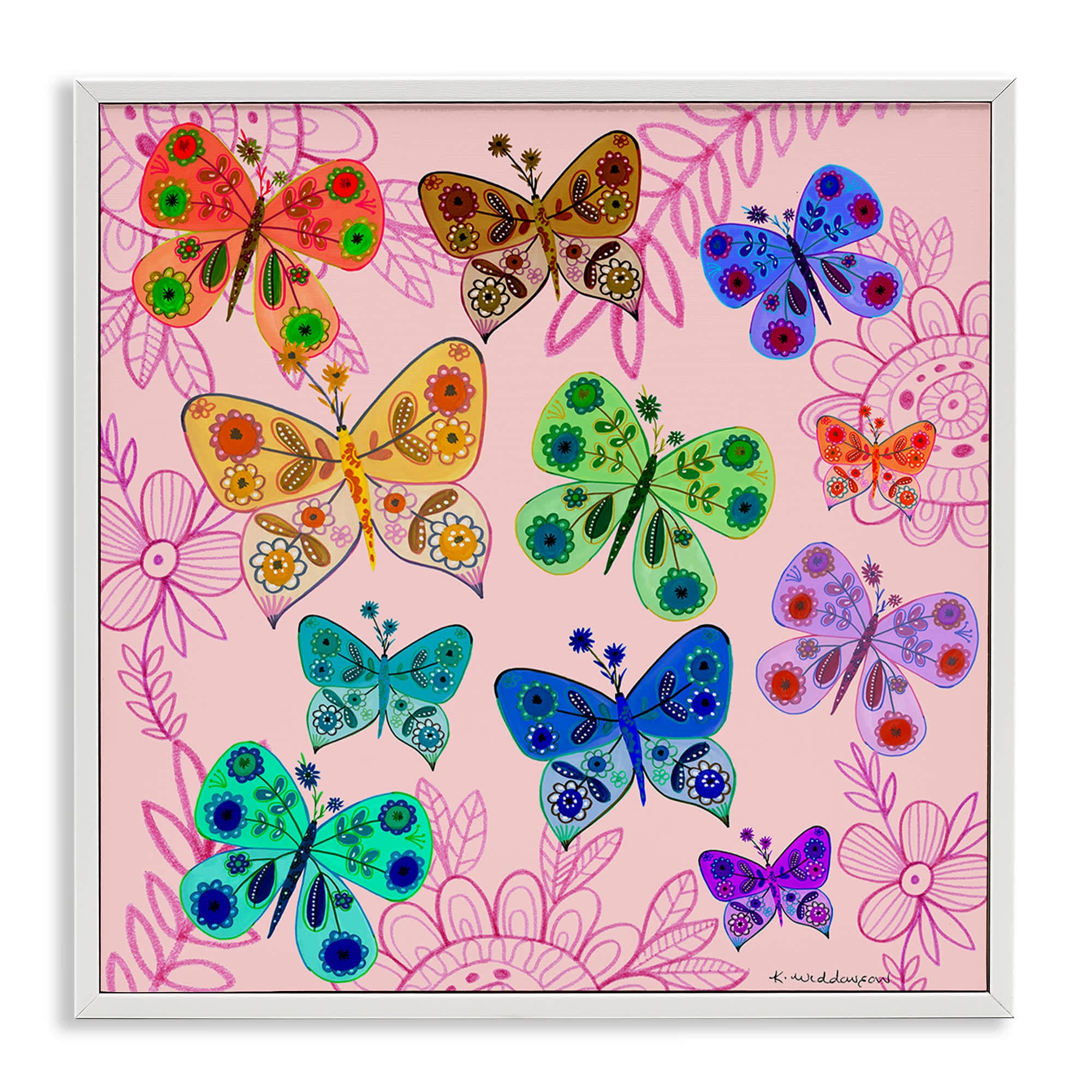 Stupell Industries BS-595-WFR-12X12 Bright Patterned Butterflies Framed Giclee design by Kay Widdowson
