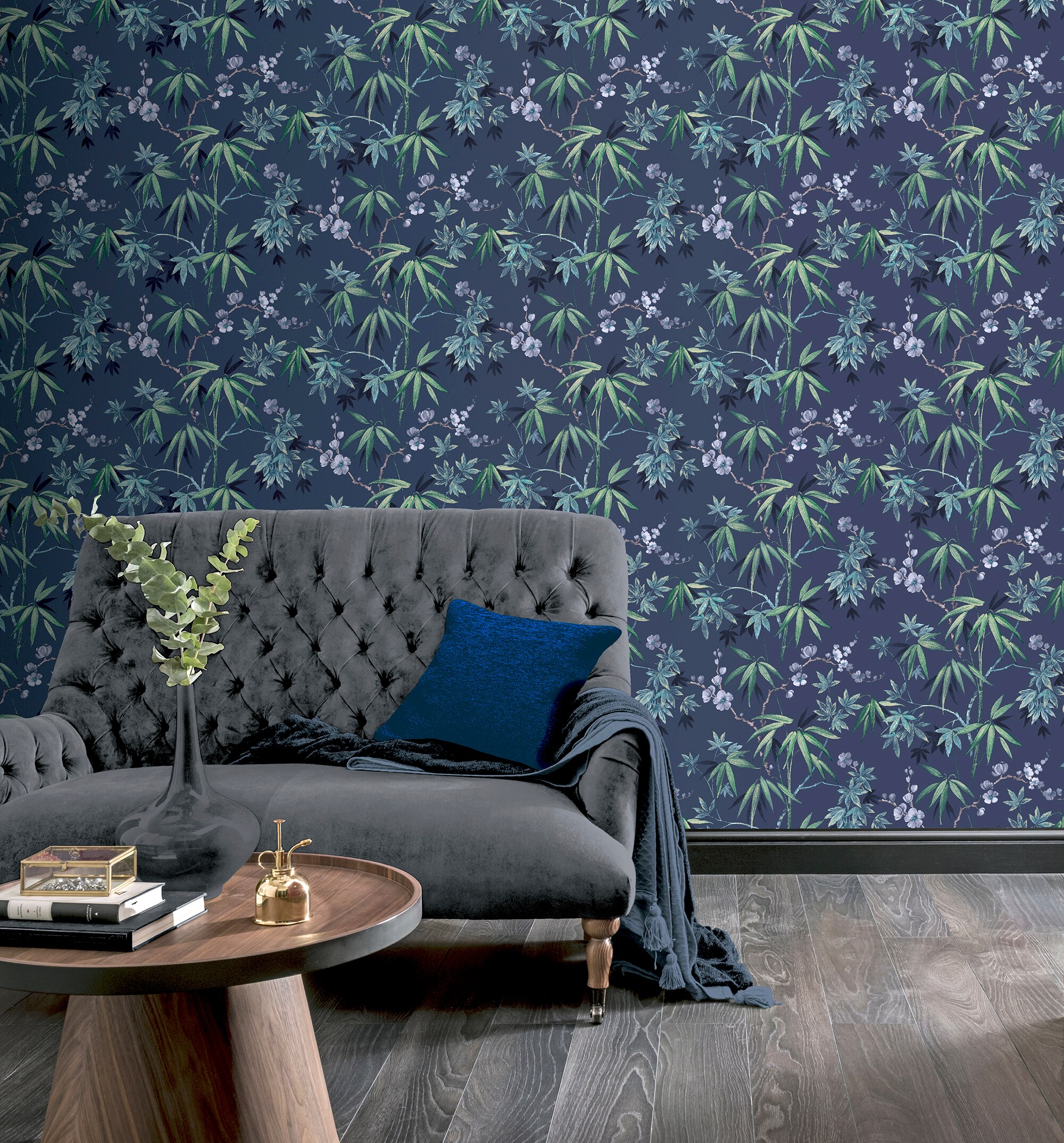 Arthouse Birds and Bamboo Grey Textured Vinyl Wallpaper