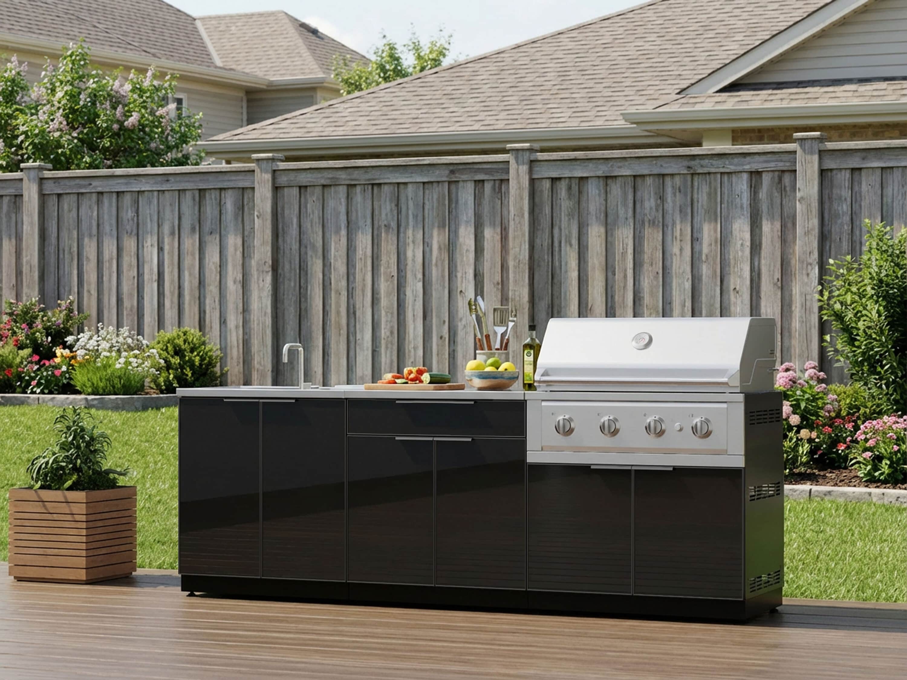 NewAge Products - Classic Series 100-in W Modular Outdoor Kitchen Cabinet Set with Grill with 4 -...