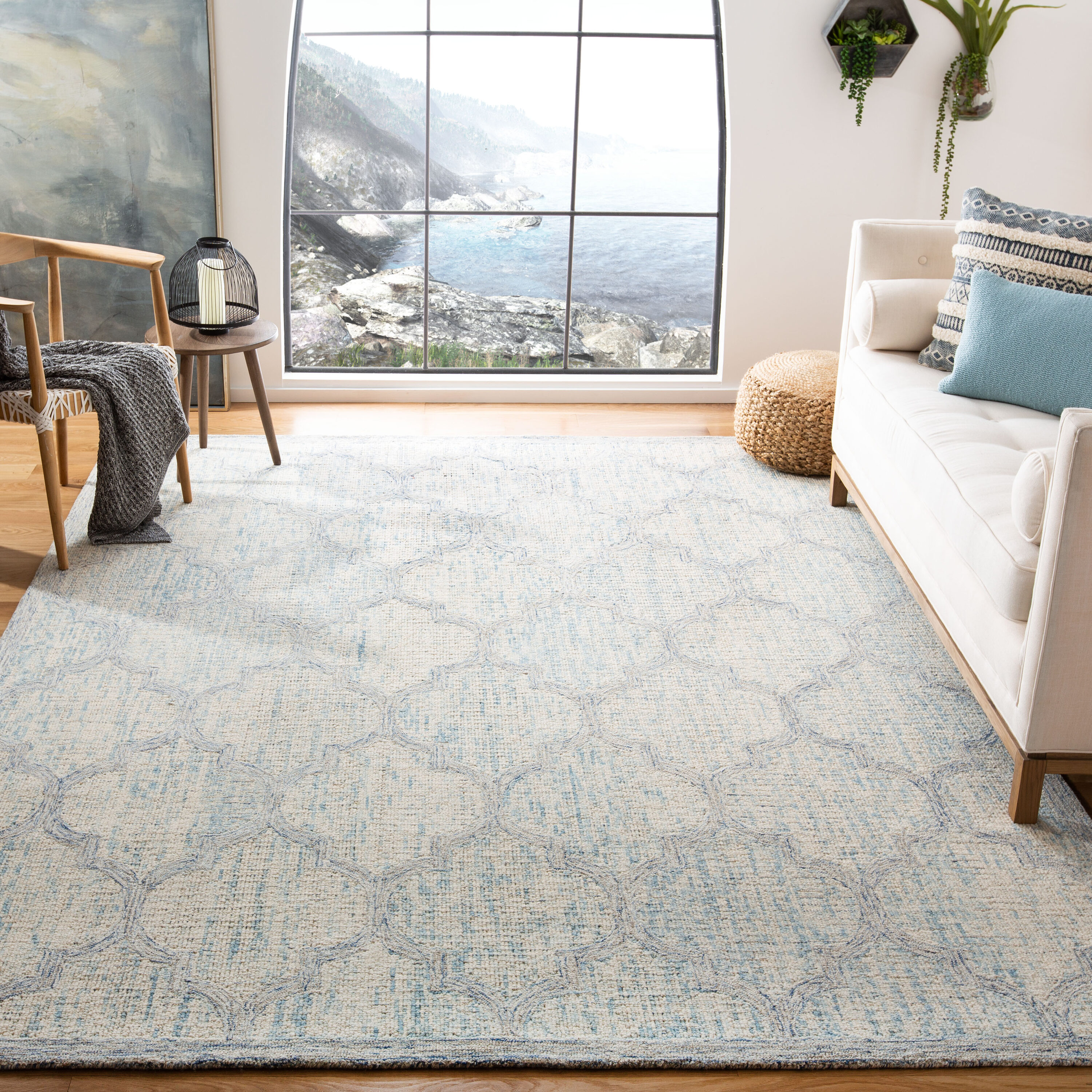 Abstract 474 Ivory/Light Blue Transitional 6ft x 9ft Medium Rectangle Rug