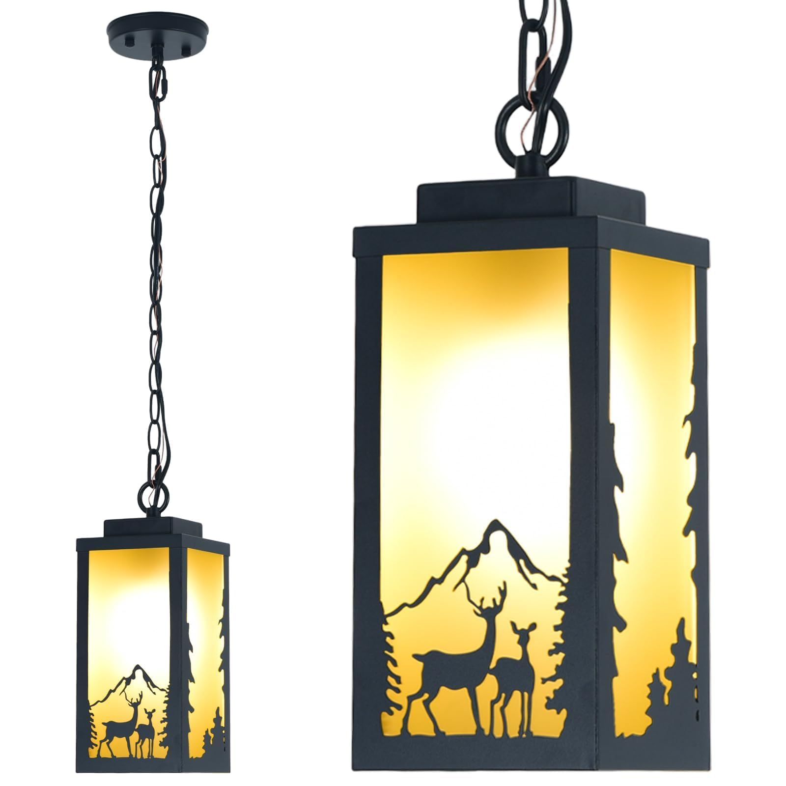 Modern Rope Patterns IUEST Outdoor Pendant Light with Deer Pattern Warm Amber Glass Shade 48 ...