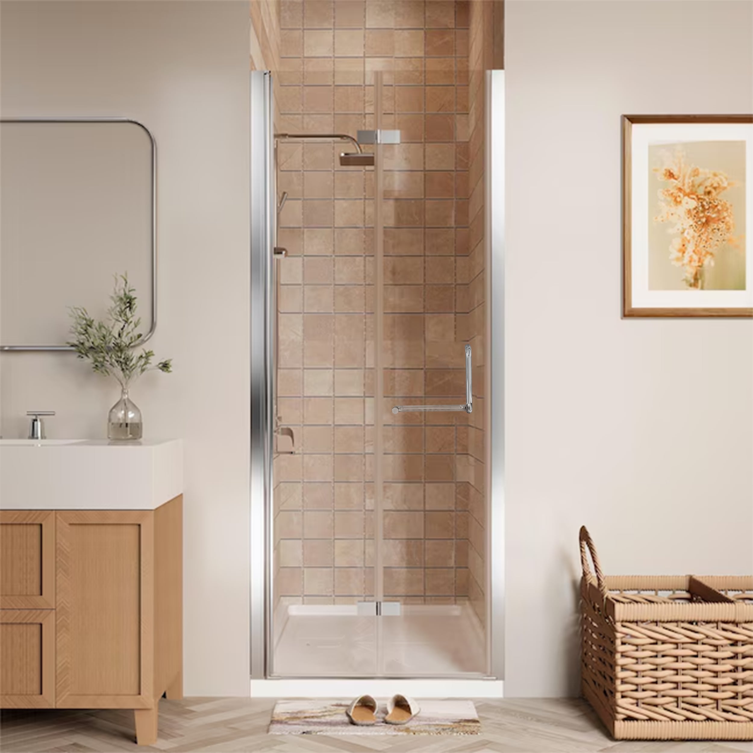 ONWITH  Chrome 30-in to 31-3/8-in W x 72-in H Frameless Clear Glass Bifold Shower Doors