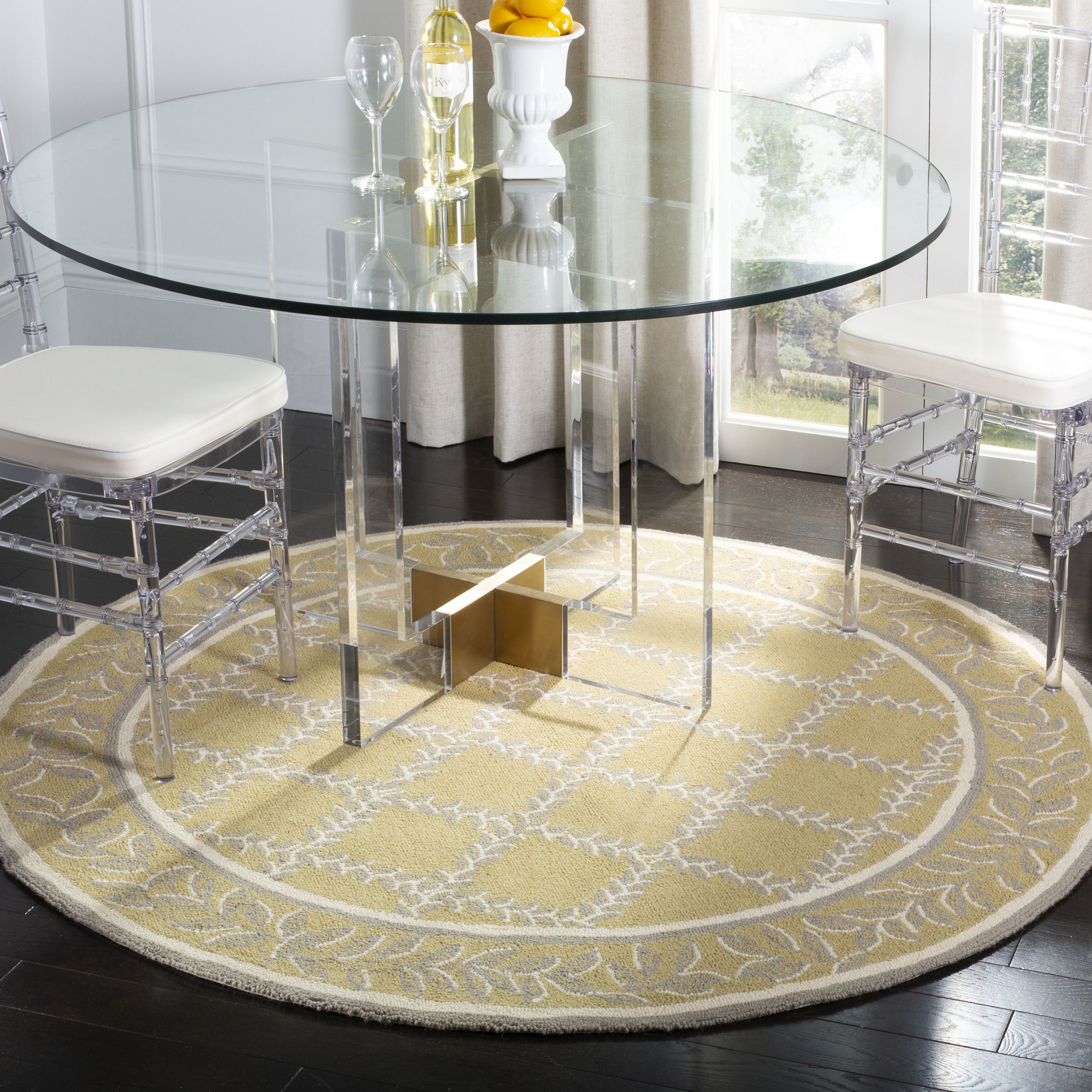 Safavieh HK230Y-4R Chelsea Lattice 4 x 4 (ft) Hooked Wool Yellow/Gray Round Indoor Trellis Area rug