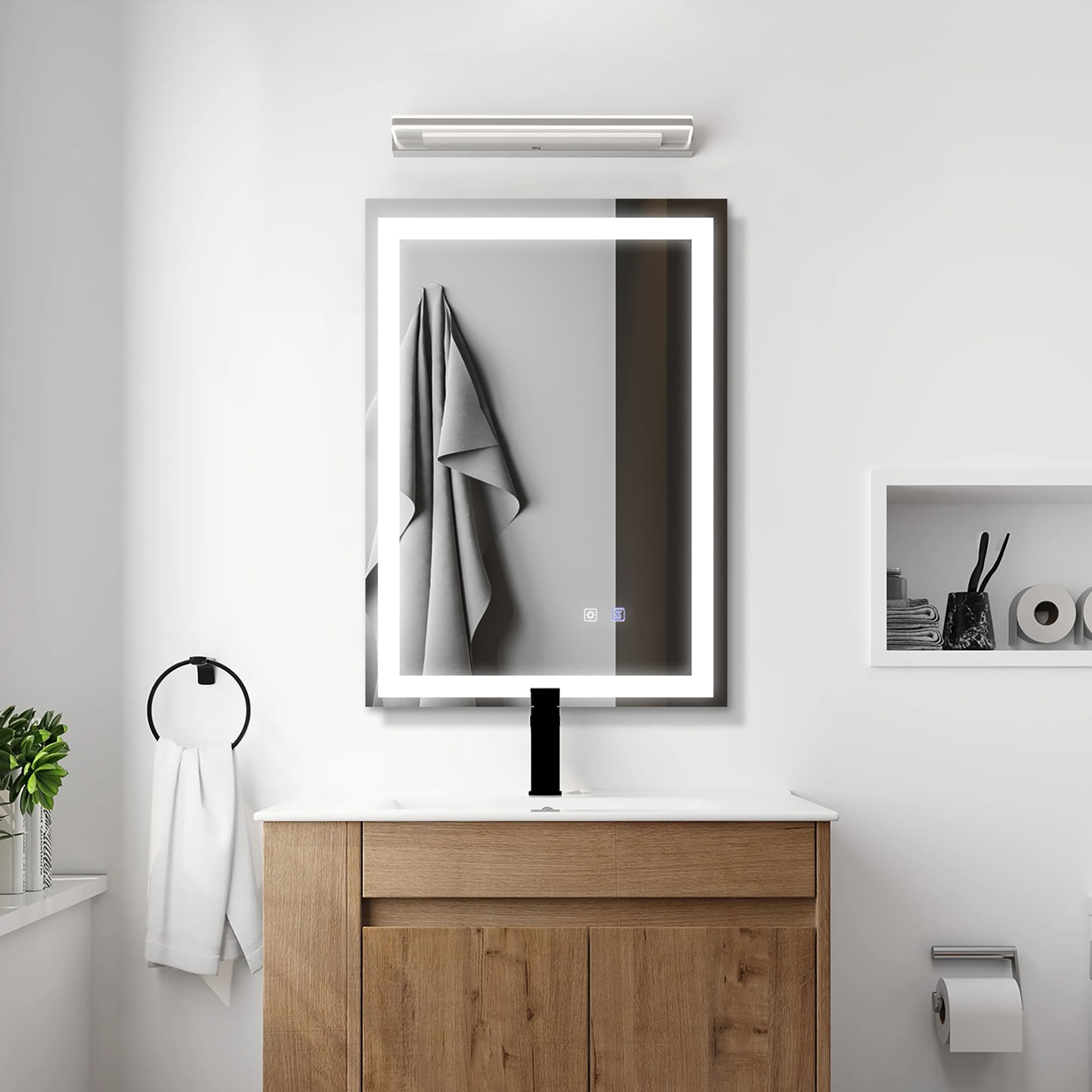 Forclover JSEXJQ2028-BV 20-in x 28-in Polished Frameless Rectangle Dimmable Lighted Fog Free Bathroom Vanity Mirror ( Aluminum )