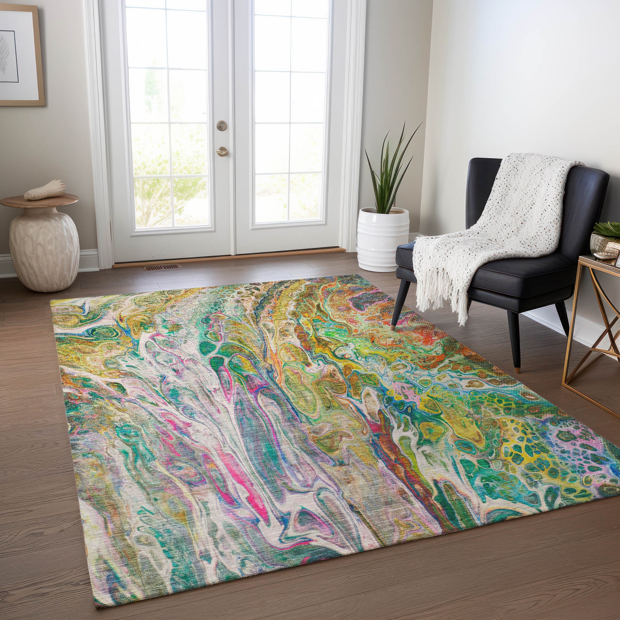 Addison Rugs ACN602GE5X8 Chantille ACN602GE 5 x 7 (ft) Polyester Green Rectangular Indoor/Outdoor Abstract Machine washable Area rug