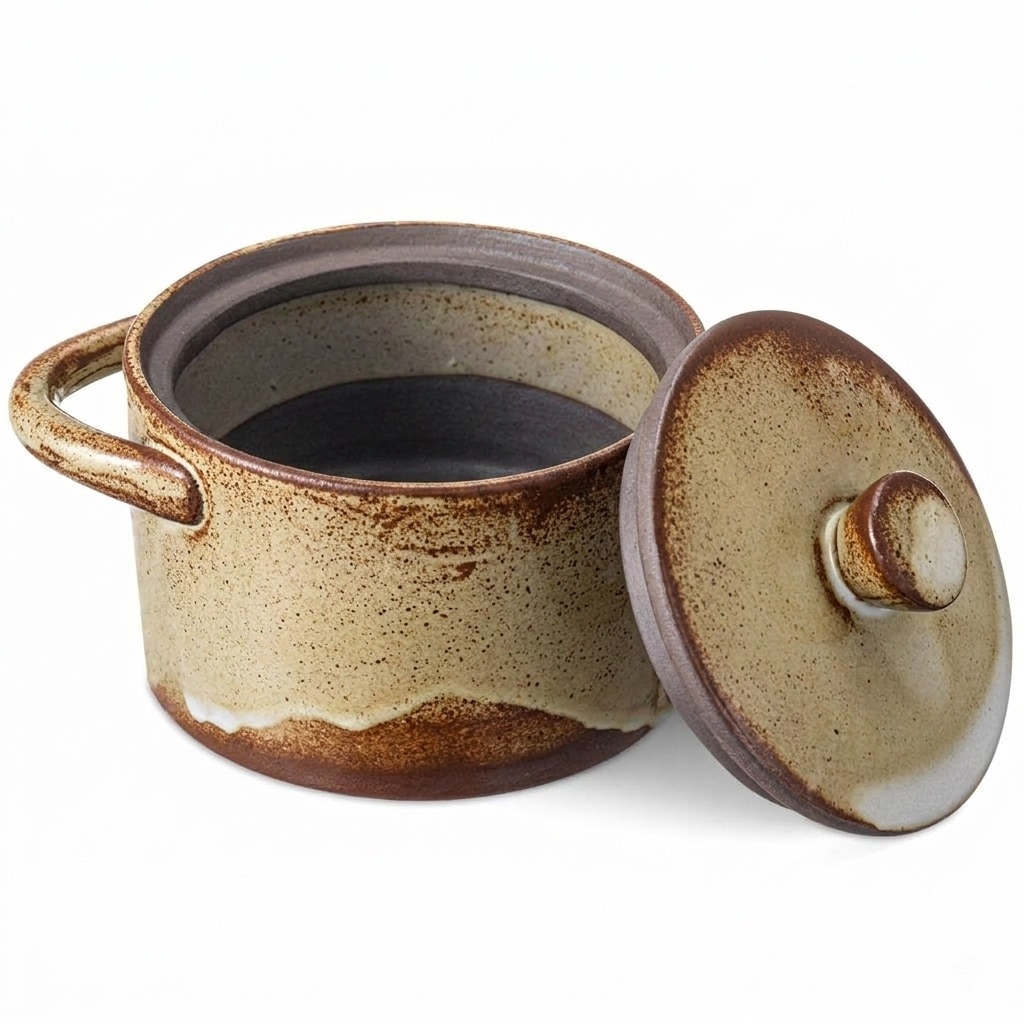 Aoibox  Speckled Ceramic Salt Cellar with Wooden Lid and Spoon Rustic Farmhouse Kitchen Spice Jar Approx 3 5