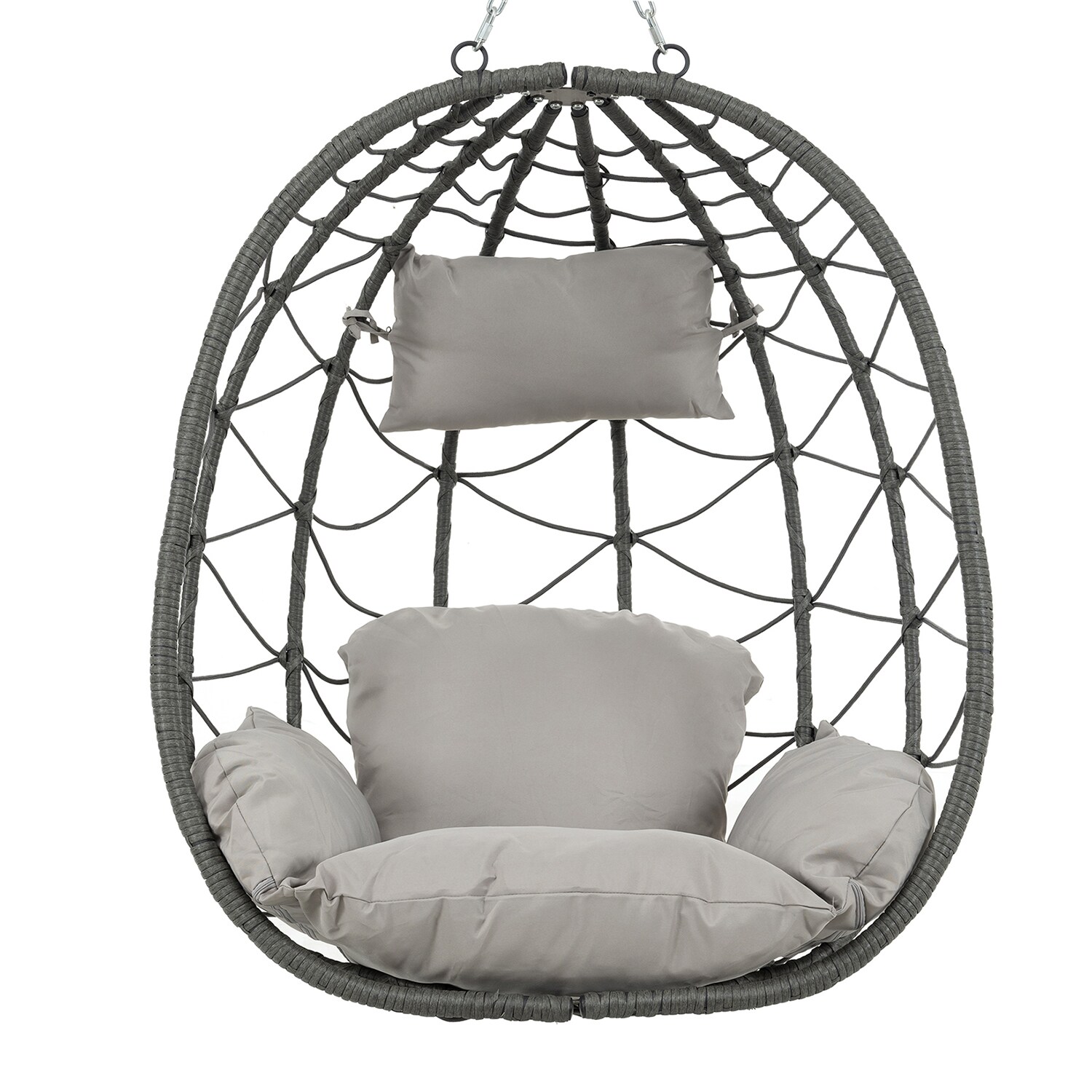 Gray Steel Outdoor Egg Hanging Chair with Cushions