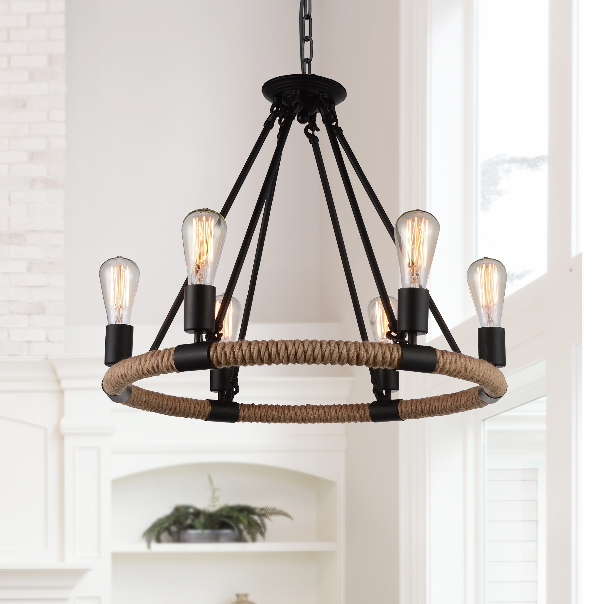 CWI Lighting 9671P25-6-101 Ganges 6 -Light Black Rustic For Use in Bathrooms, Bedrooms, Dining Rooms, Foyers, Kitchens, Living Rooms Chandelier
