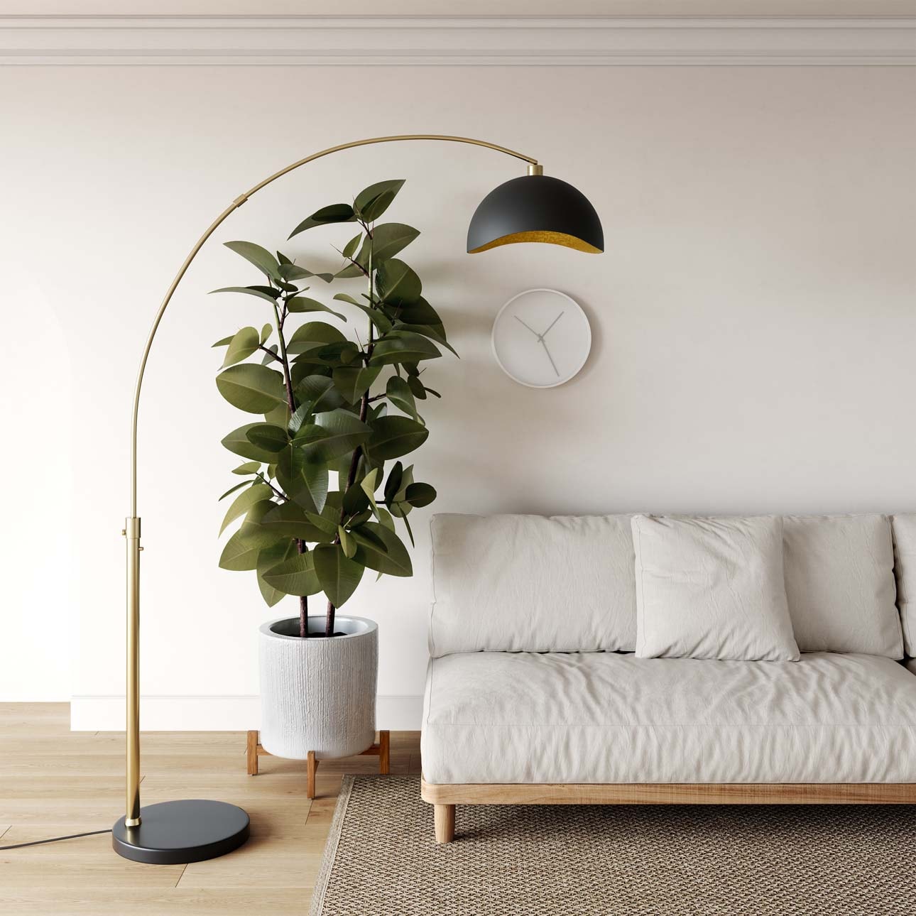 Luna Bella 68" Weathered Brass Arc Floor Lamp with Black Marble Base
