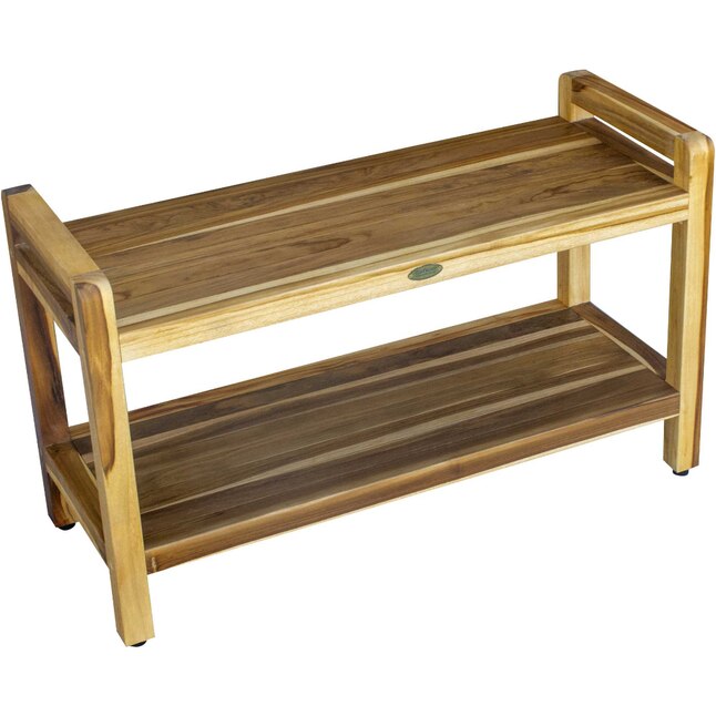 Rectangular Teak Shower Bench with Handles in Natural Finish Rectangular Teak Shower Bench with Handles in Natural Finish