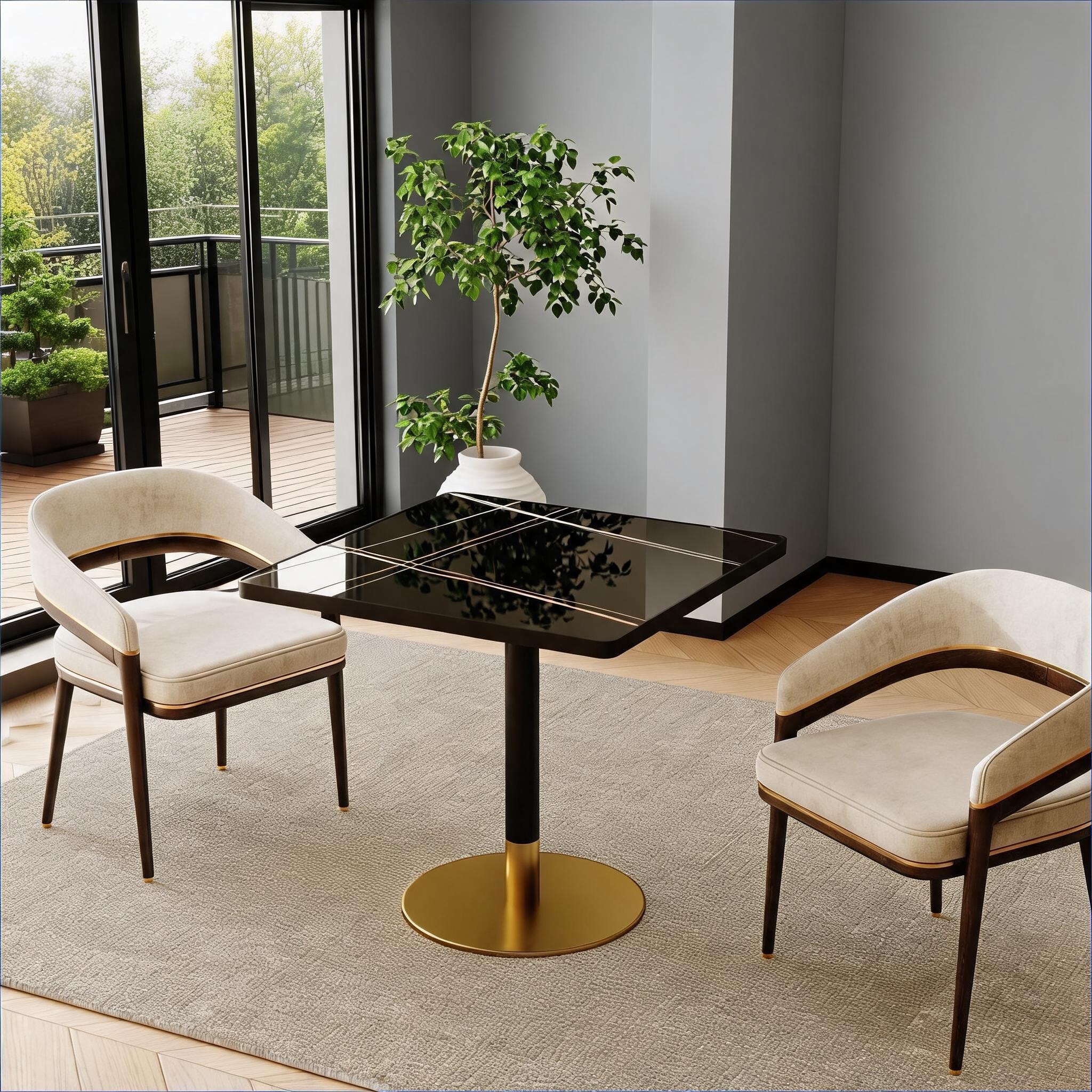 Watnature Black-toned 2-Seater Square Modern Dining Table 31.5 Inch Sintered Stone Top Pedestal Bistro Table #CY496NLE5UJD