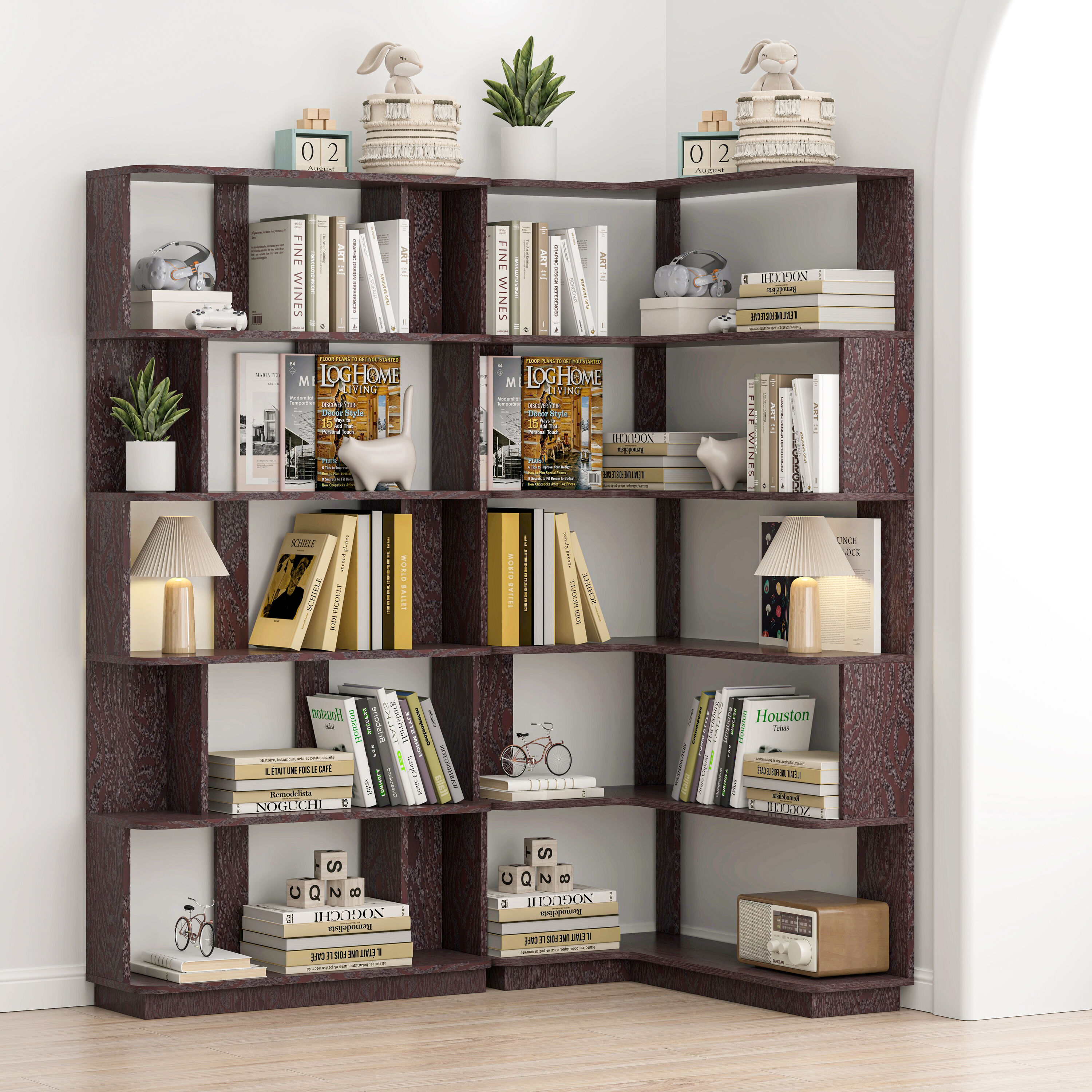 JUSHUA 90 Cm Space-Saving Corner Bookshelf And 80 Cm Bookcase