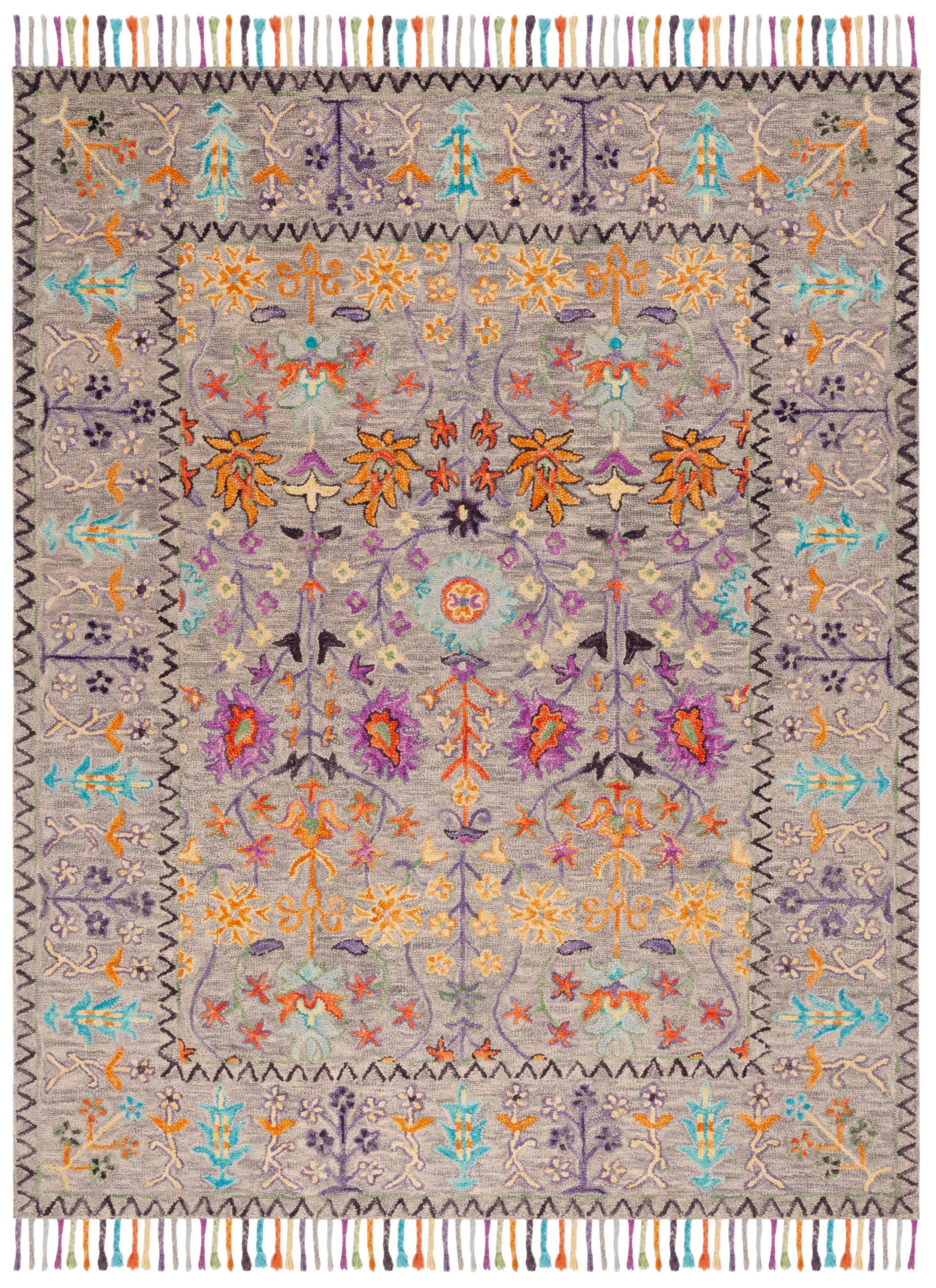 Handmade Floral Elegance Wool & Synthetic 10' x 14' Area Rug in Gray