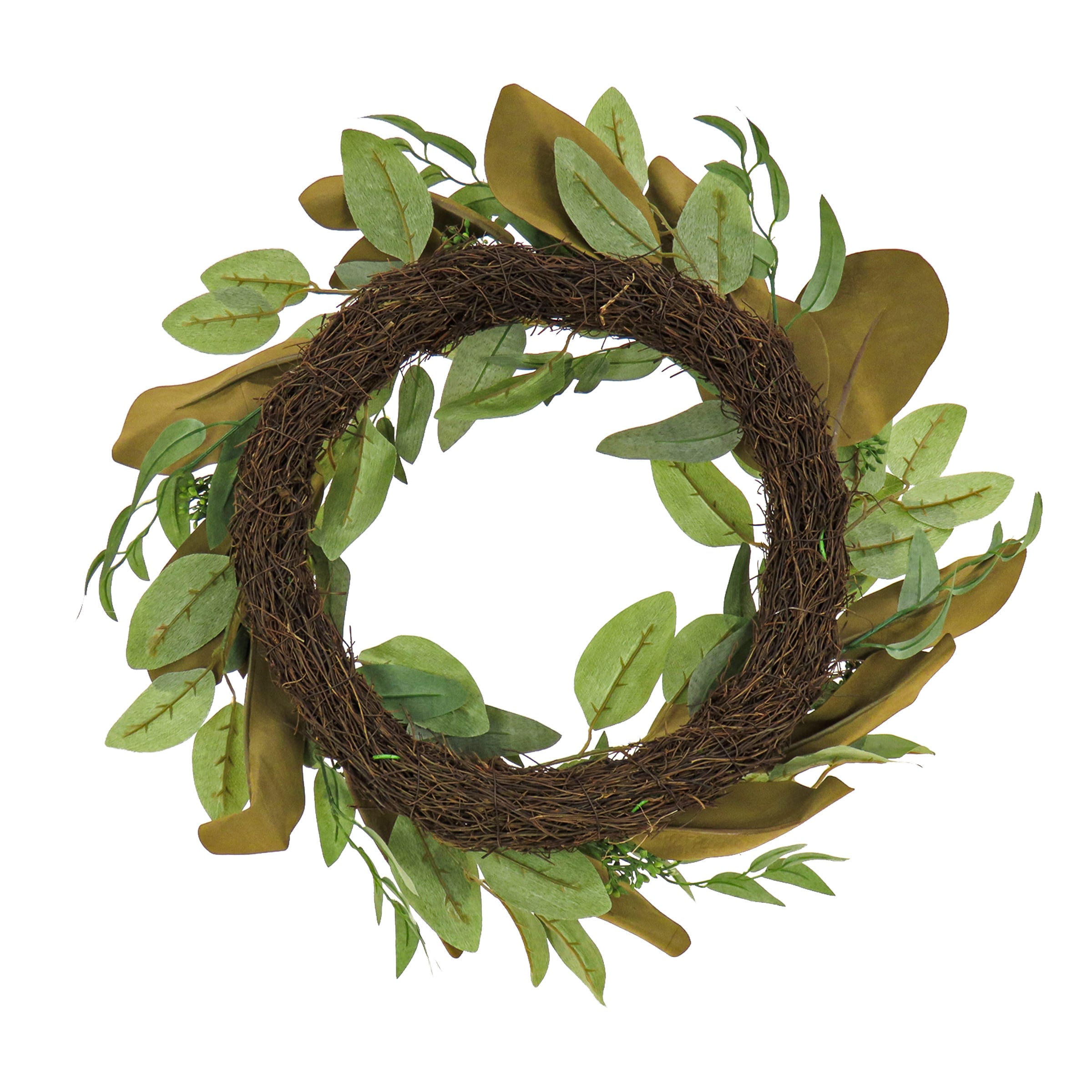 22" Green Artificial Eucalyptus and Magnolia Leaf Wreath