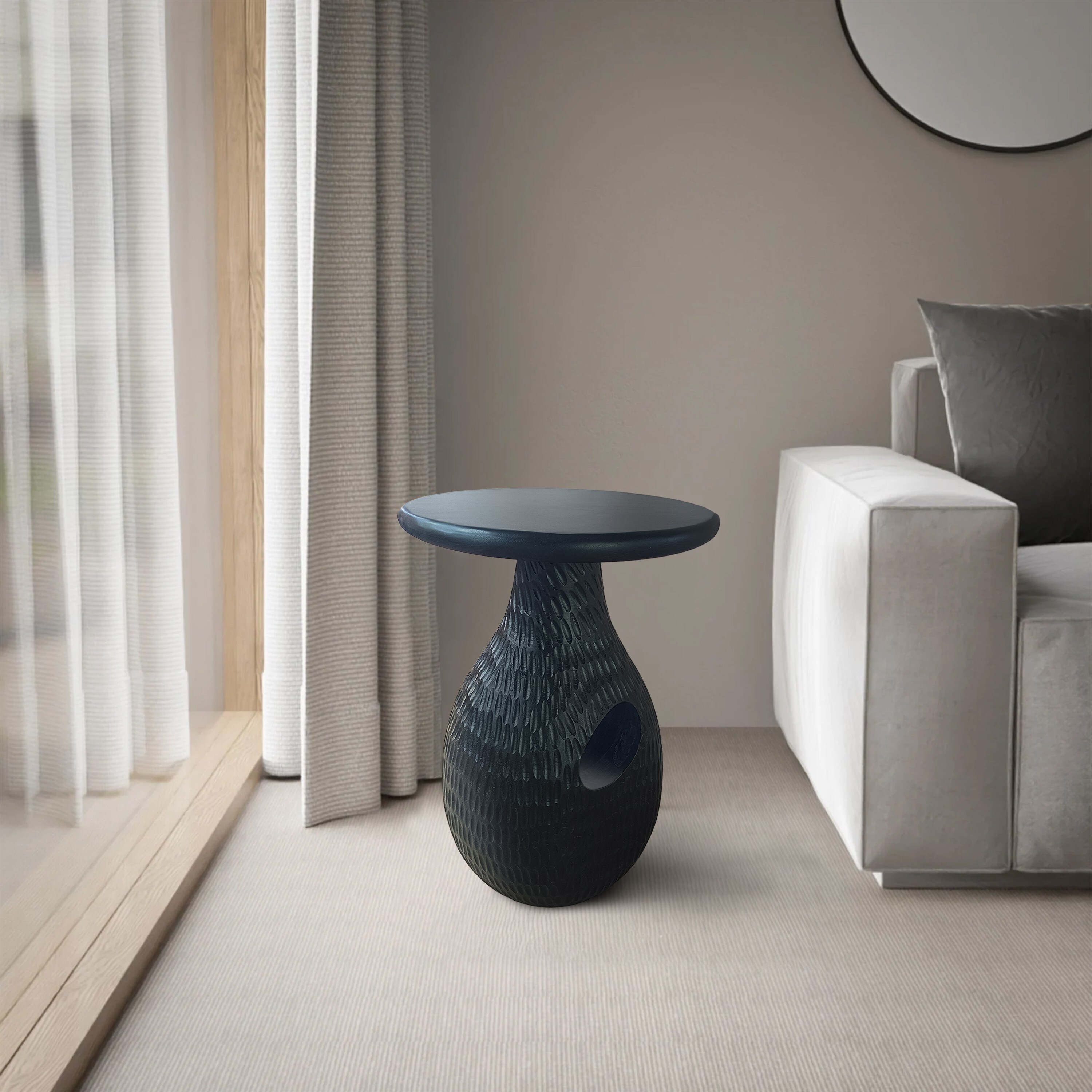 Handcrafted Black Mango Wood Round Side End Table
