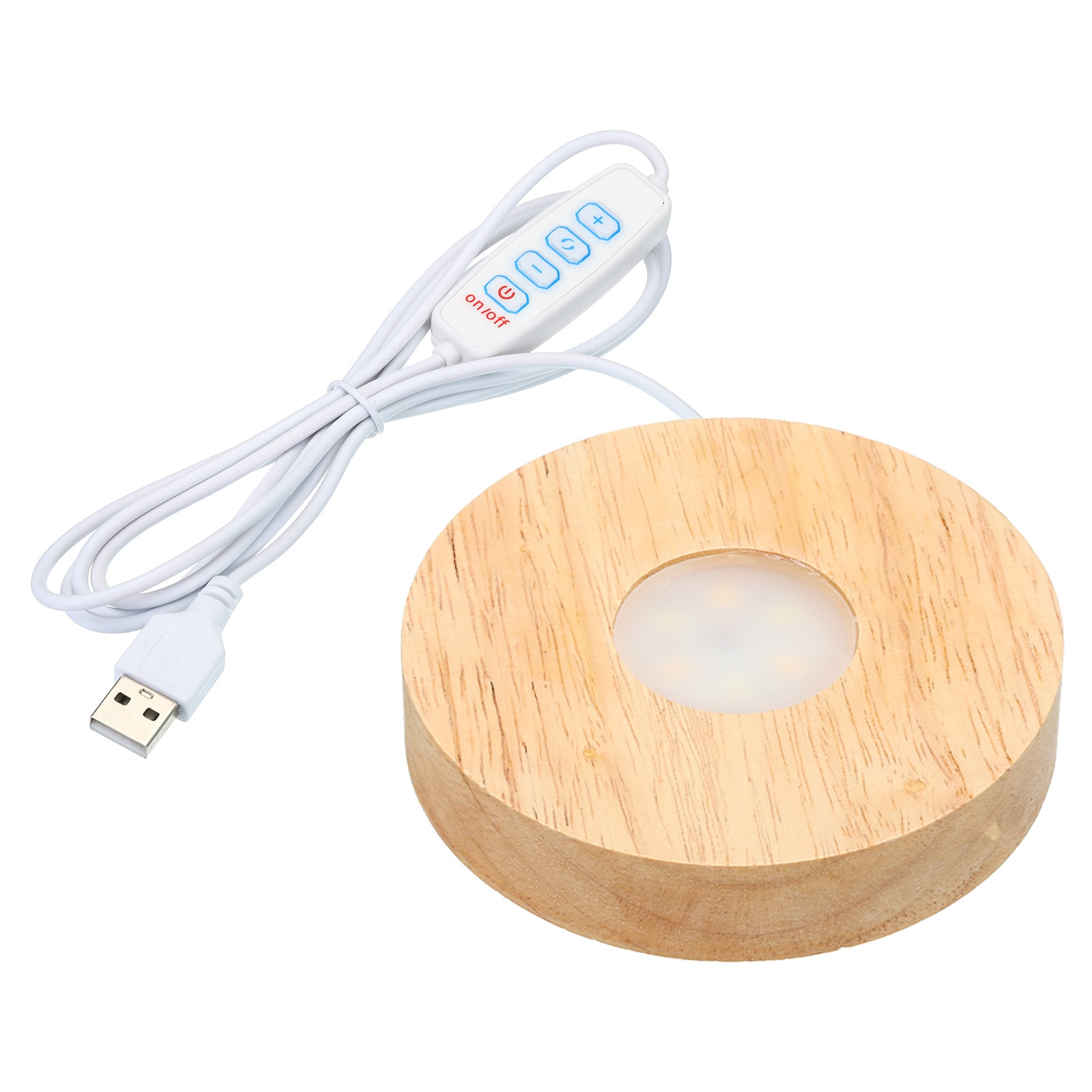 PATIKIL 4 Inch Wooden LED Light Base/ Wood Light Display Base Stand Lighting with Switch for 3D Crystal Glass Aroma Stone Art/ 3 Color Light
