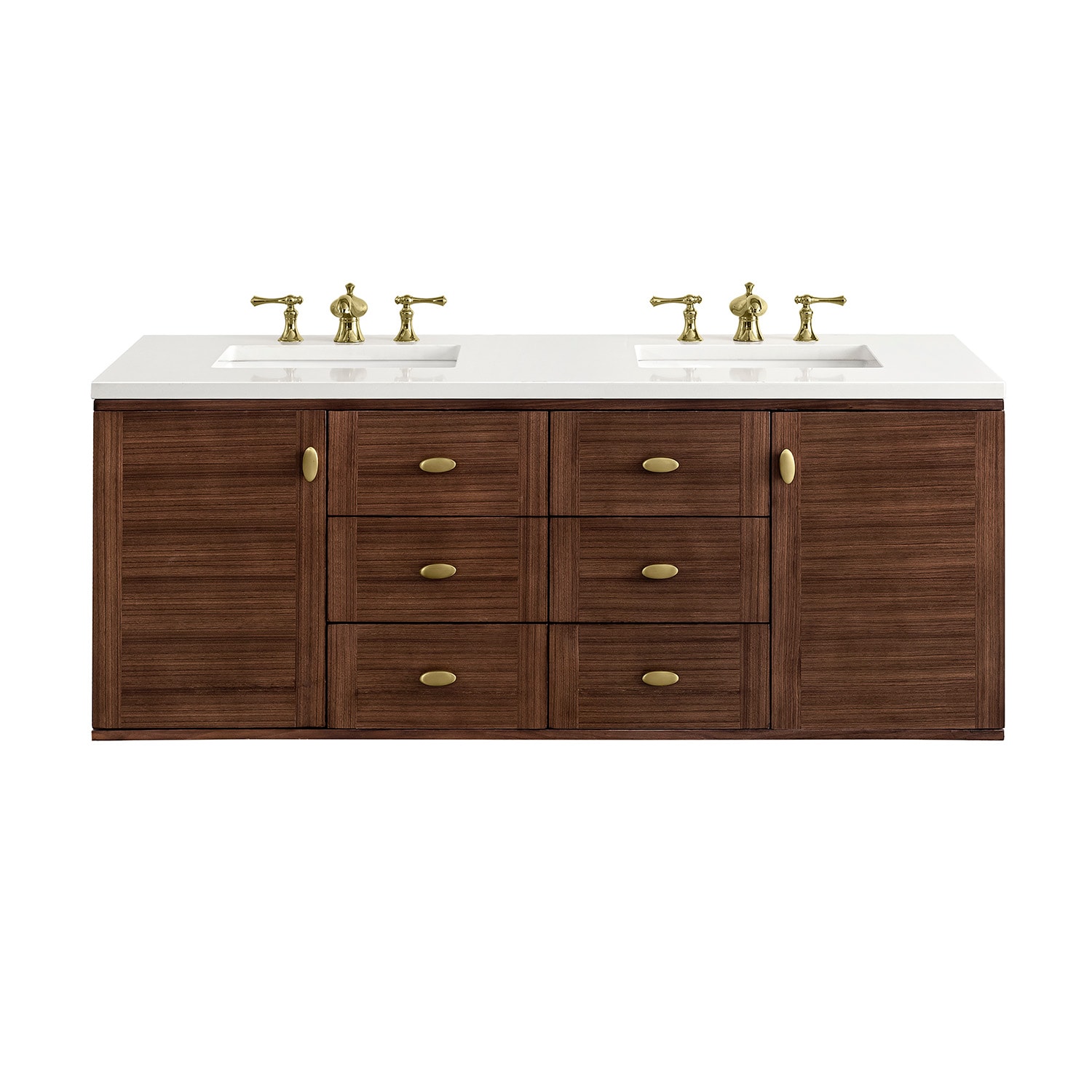 Amberly 60" Walnut Double Vanity with White Quartz Top
