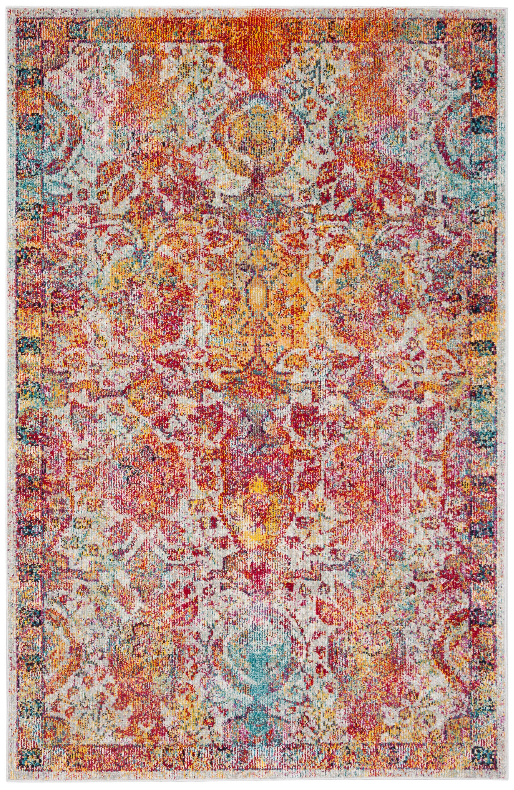 Light Blue and Orange Floral Motif Synthetic Area Rug 4' x 6'