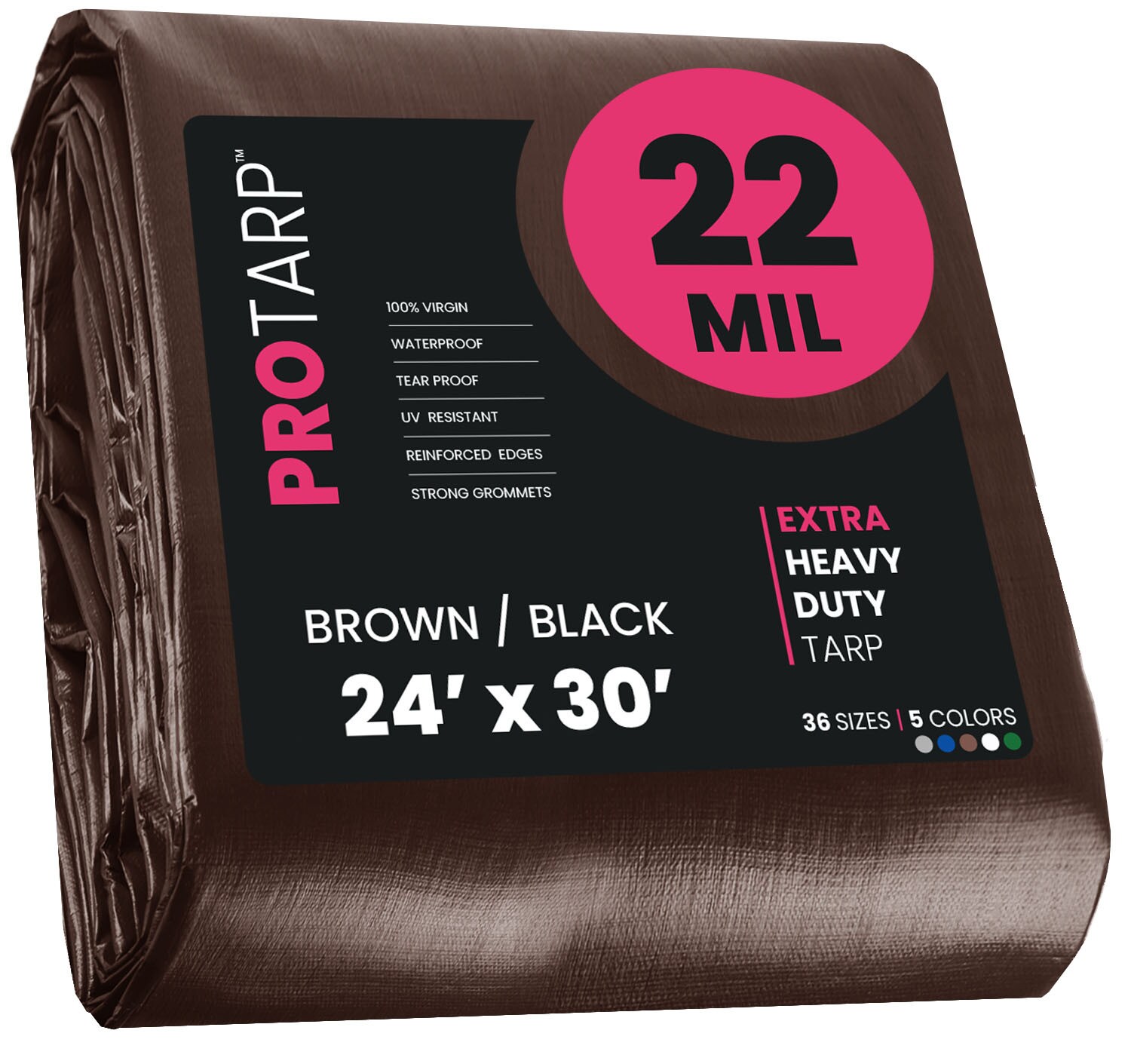 PROTARP PT-202-24X30 24-ft x 30-ft Brown Waterproof Commercial Polyethylene 22-Mils Tarp
