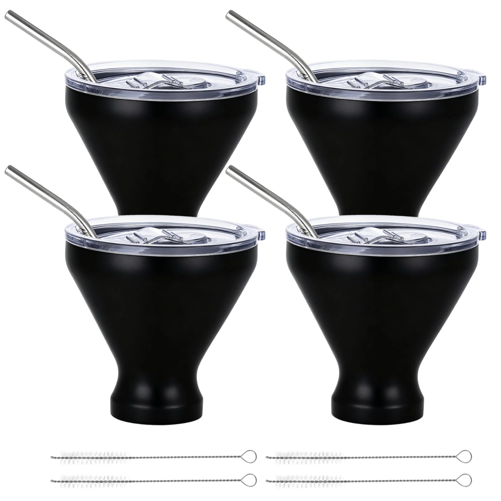 Aoibox  10 oz Double Wall Insulated Stainless Steel Martini Glasses with Lids and Straws Set of 4