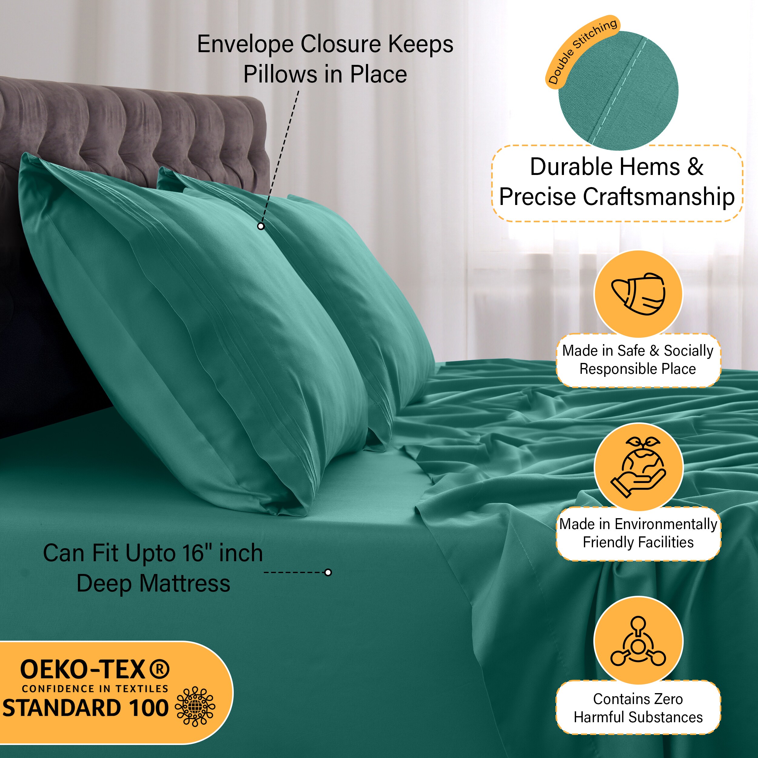 Lux Decor Collection 4PC PSHT K TEAL Sheet-Sets - View #6