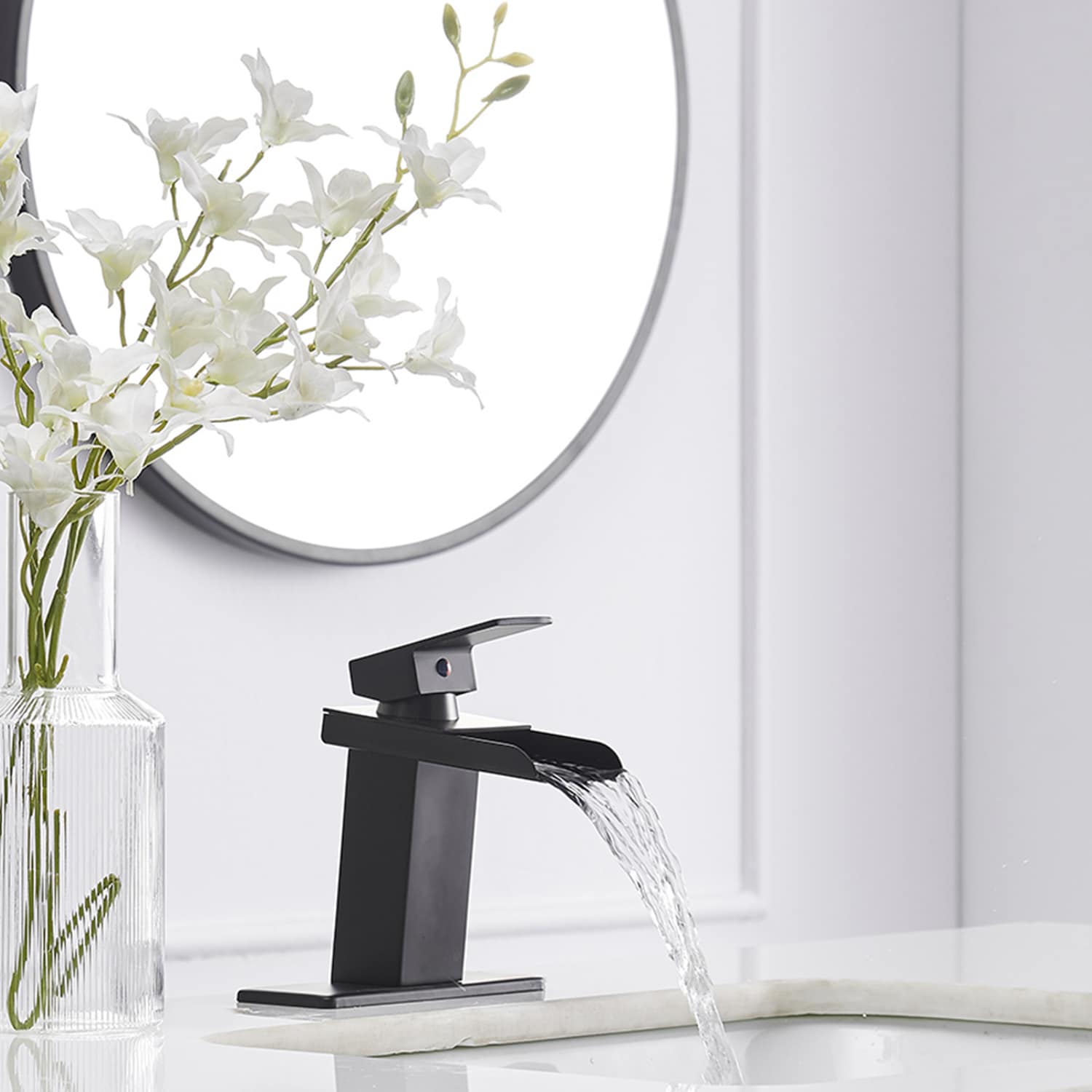Matte Black Single Handle Waterfall Bathroom Faucet