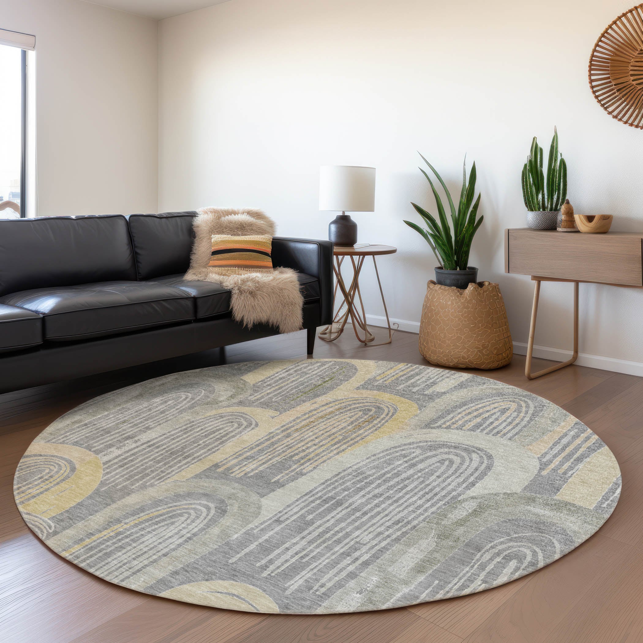Addison Rugs ACN1590GY8RO Chantille ACN1590GY 8 x 8 (ft) Polyester Gray Round Indoor/Outdoor Geometric Machine washable Area rug