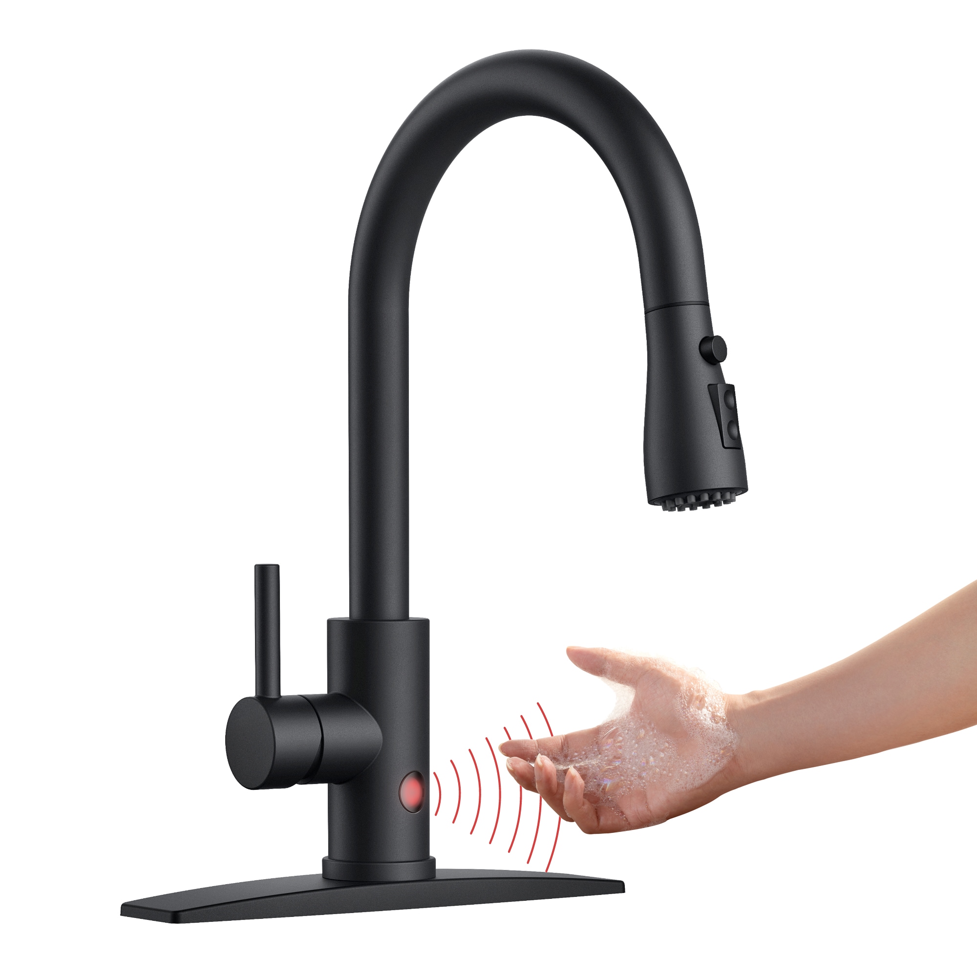 FURUISI L3B-TL Matte Black Single Handle Deck-mount Touchless Pull-down Kitchen Faucet with Sprayer ( Deck Plate Included )